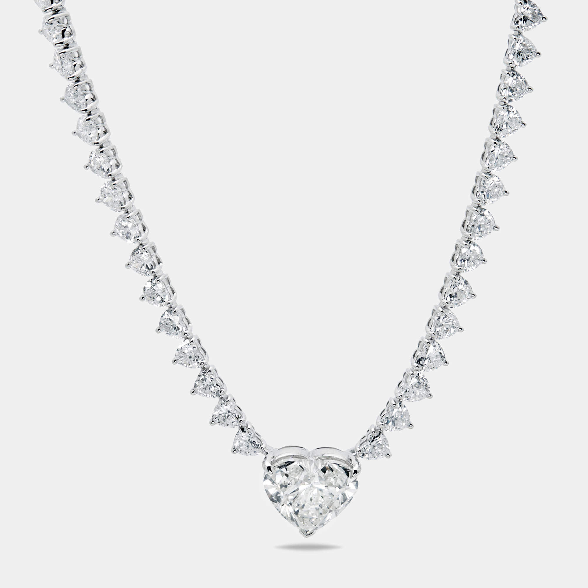 23.25 cts Heart Brilliant Lab Grown Diamond 18k White Gold Necklace (Center 5 cts)
