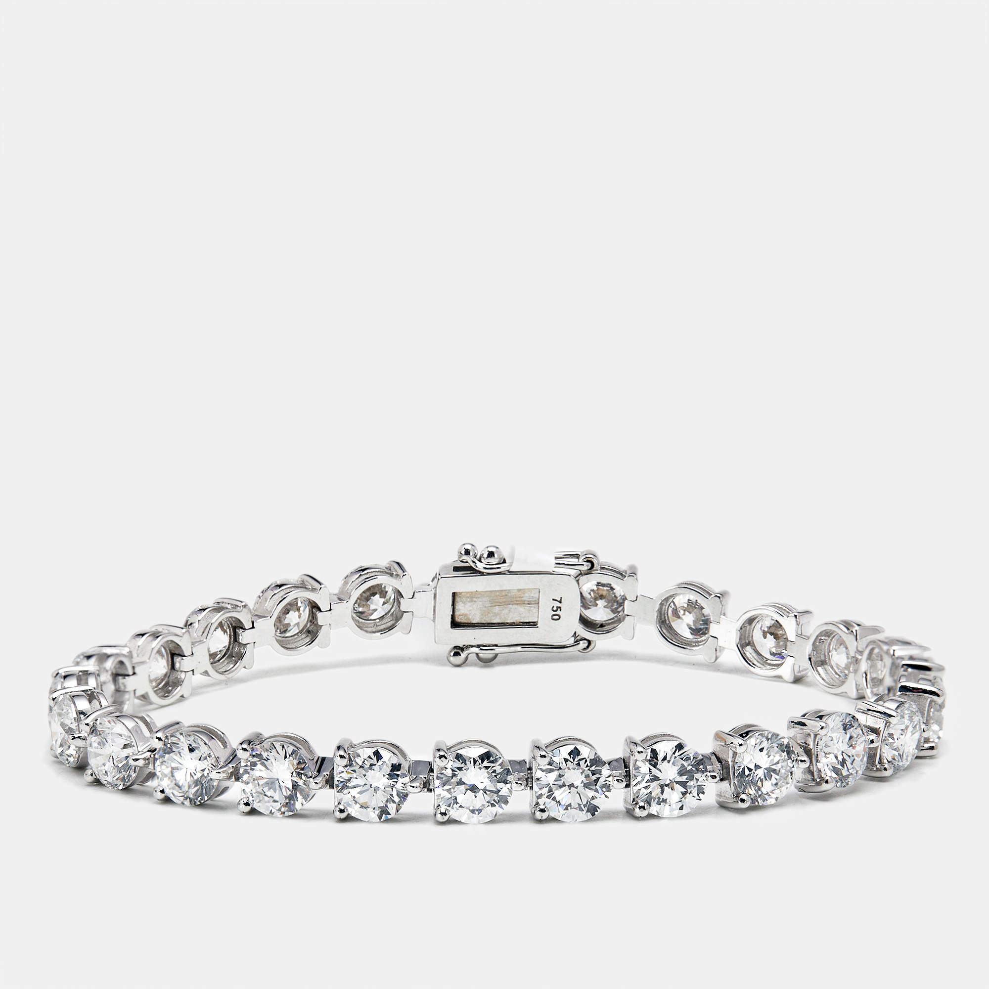Pre Owned 12.98 cts Round Brilliant Cut Lab Grown Diamonds 18k White Gold Tennis Bracelet