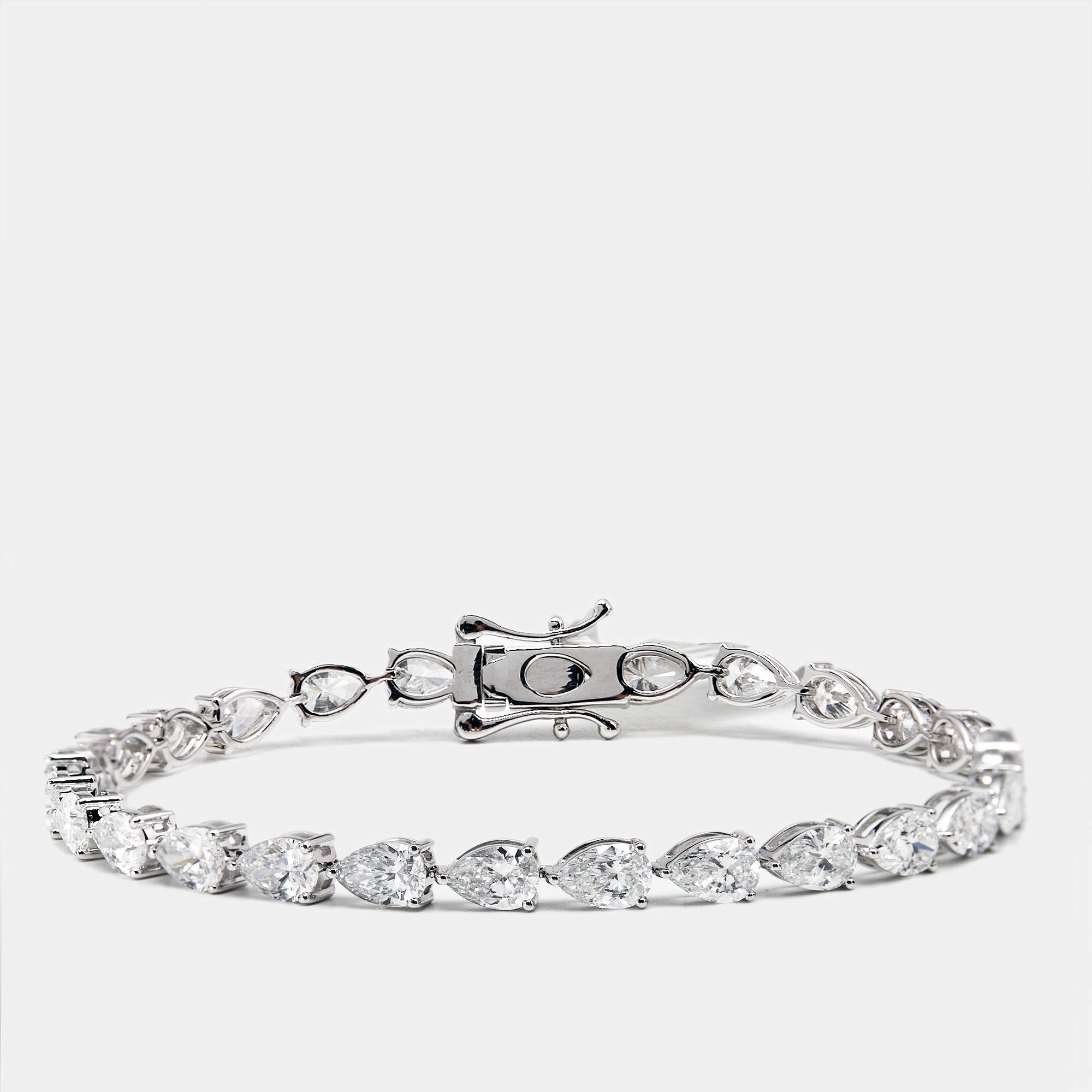 10.06 cts Pear Brilliant Cut Lab Grown Diamond 18k White Gold Tennis Bracelet