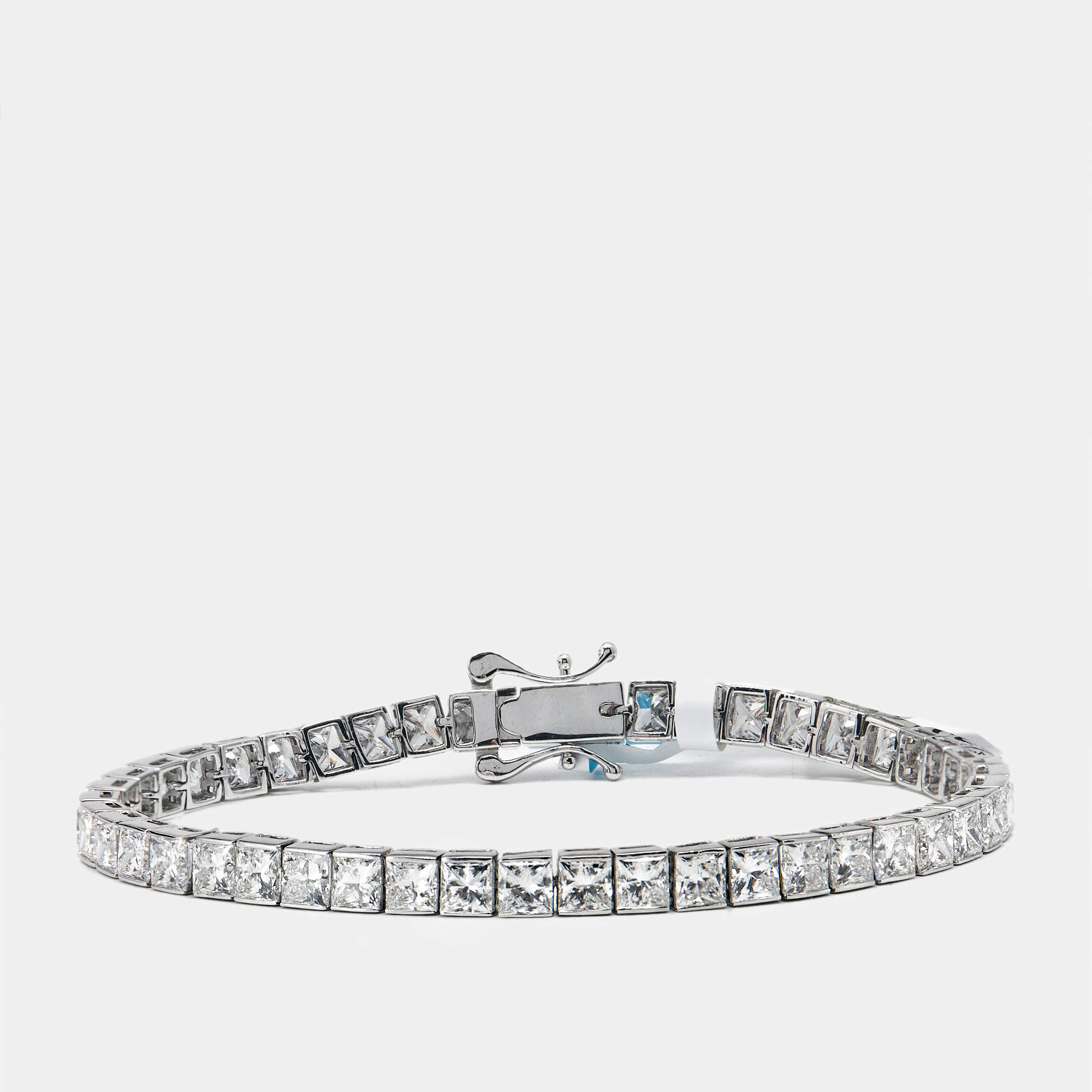 Pre Owned 14.28 cts Princess Cut Lab Grown Diamonds 18k White Gold Tennis Bracelet