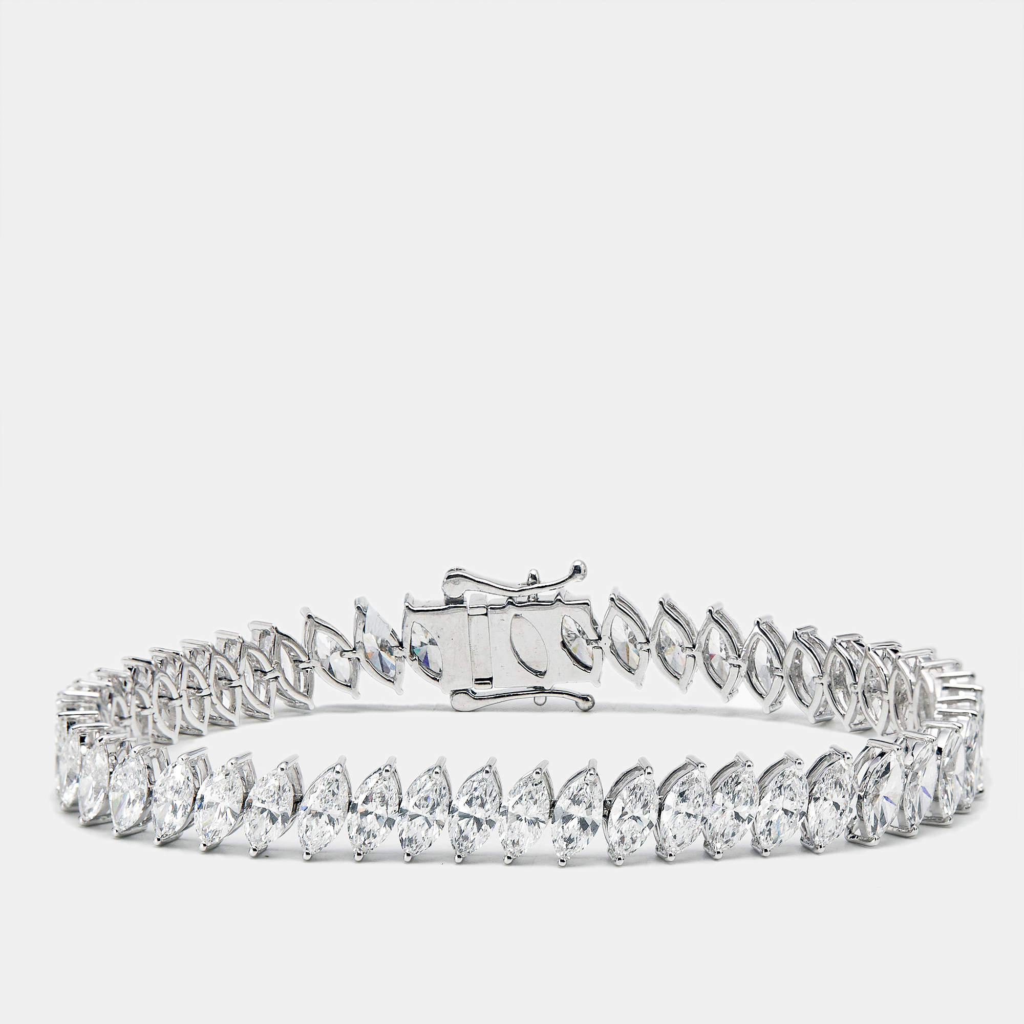 Pre Owned 15.31 cts Marquise Brilliant Cut Lab Grown Diamonds 18k White Gold Tennis Bracelet