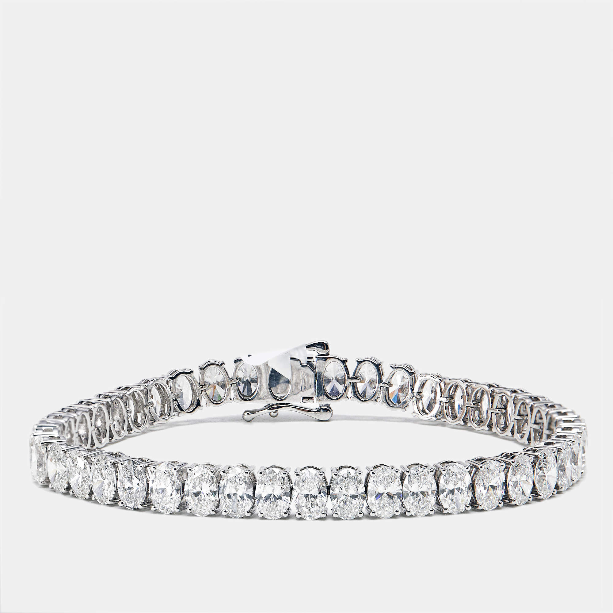 Pre Owned 17.56 cts Oval Brilliant Cut Lab Grown Diamonds 18k White Gold Tennis Bracelet