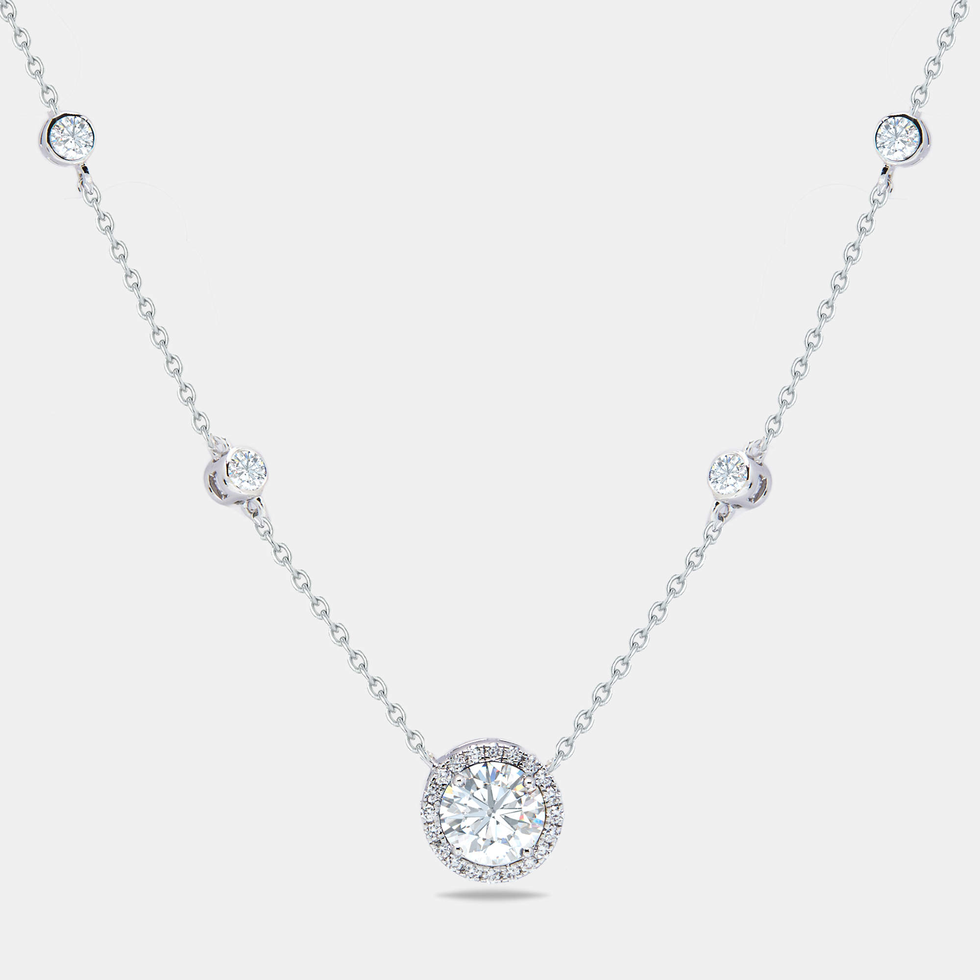 Pre Owned 1.80 cts Round Briliant Cut 14k White Gold Lab Grown Diamonds Necklace