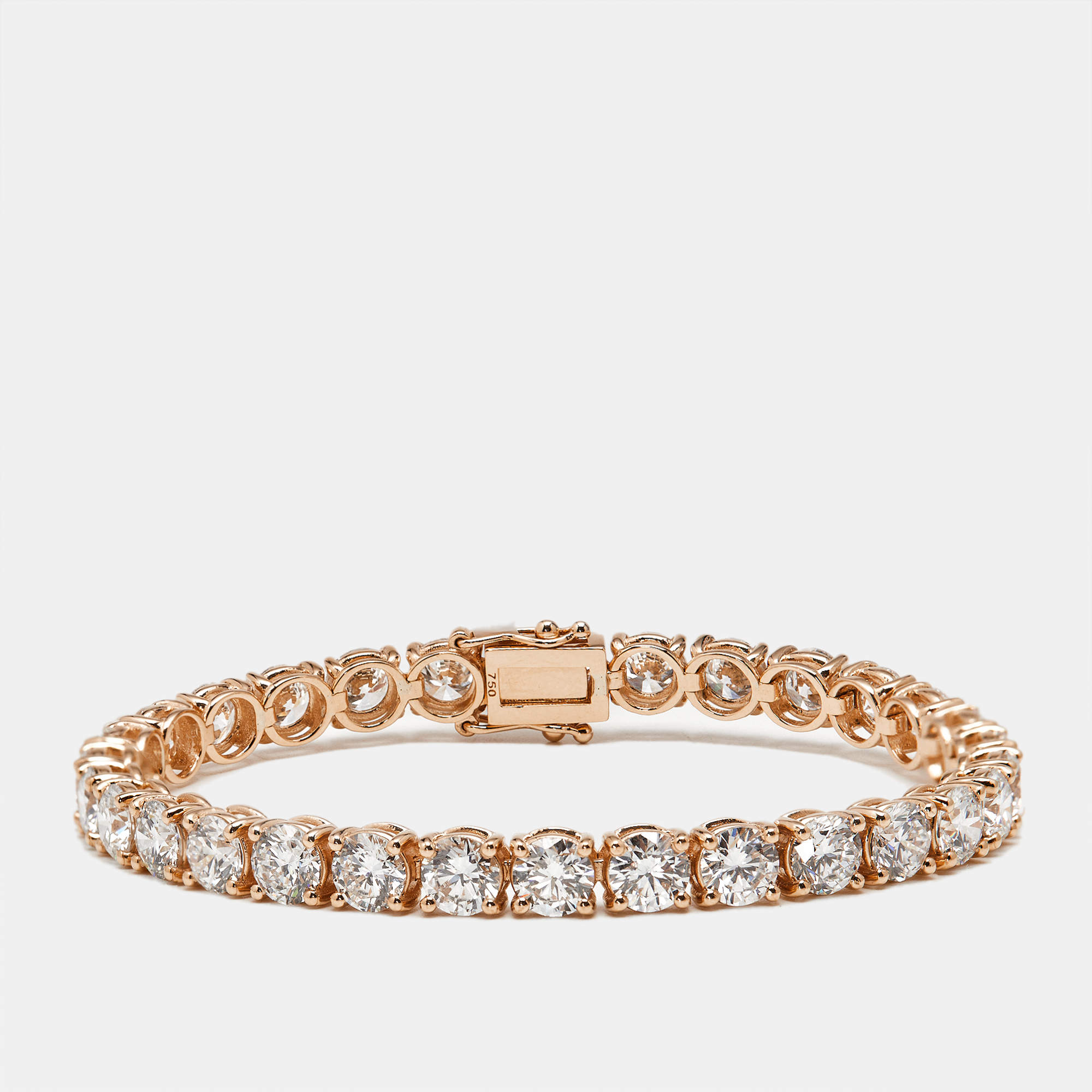 14.50 cts Round Brilliant Lab Grown Diamonds 18k Rose Gold Tennis Bracelet