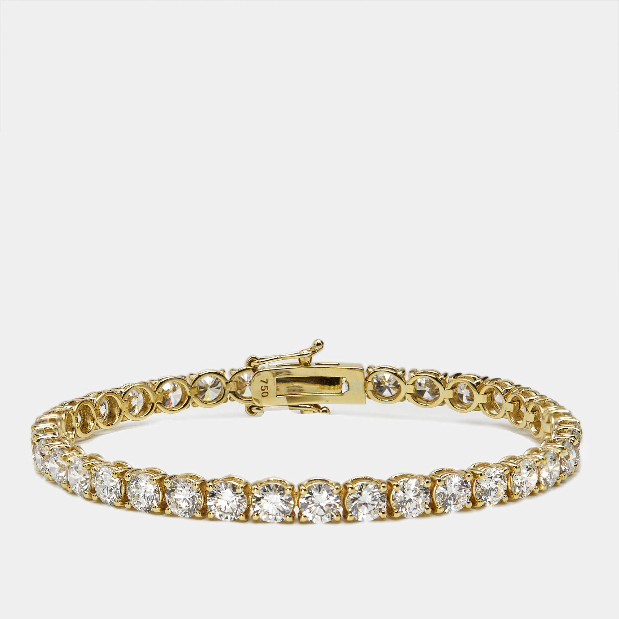 9.80 cts Round Brilliant Lab Grown Diamonds 18k Yellow Gold Tennis Bracelet