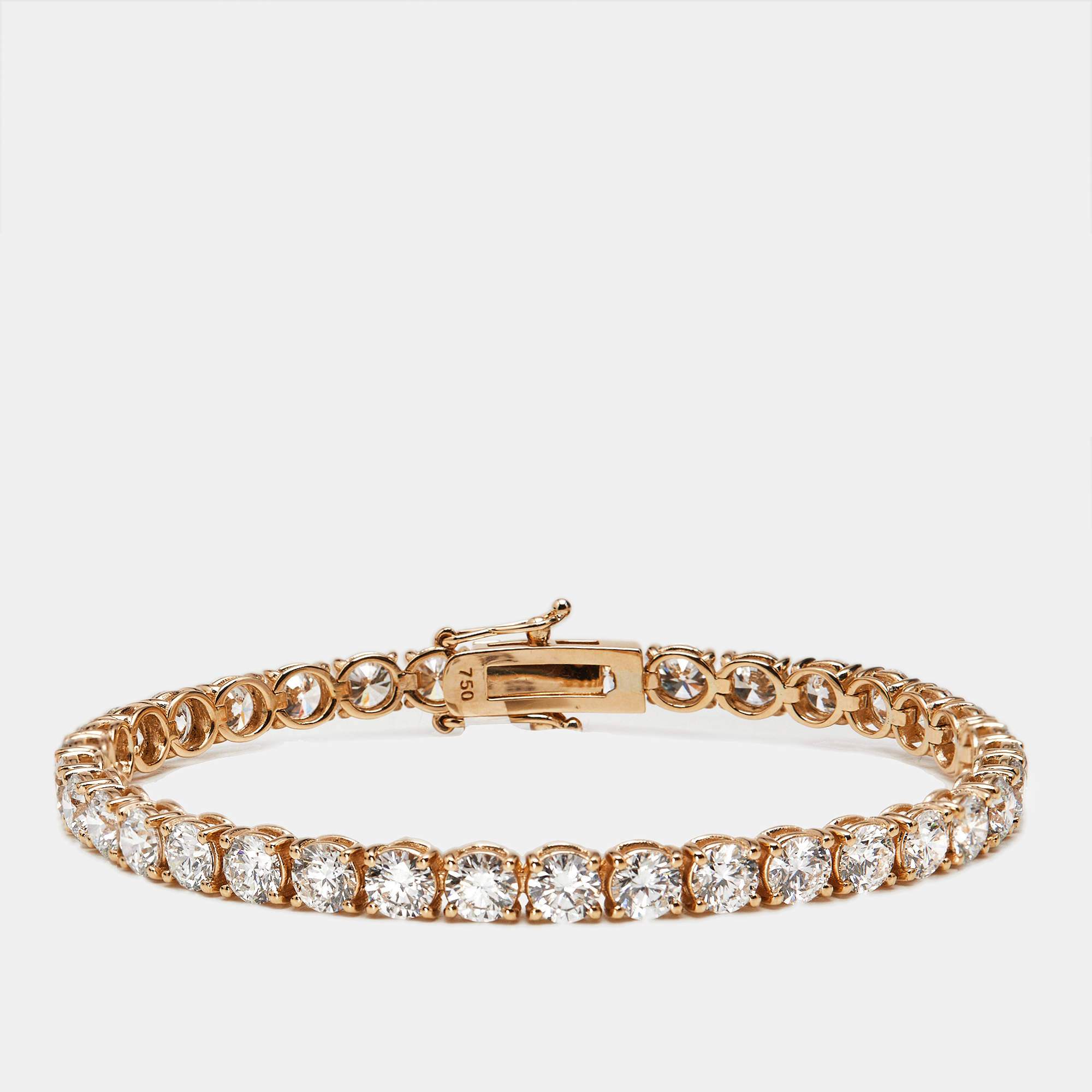 Pre Owned 9.80 cts Round Brilliant Lab Grown Diamonds 18k Rose Gold Tennis Bracelet