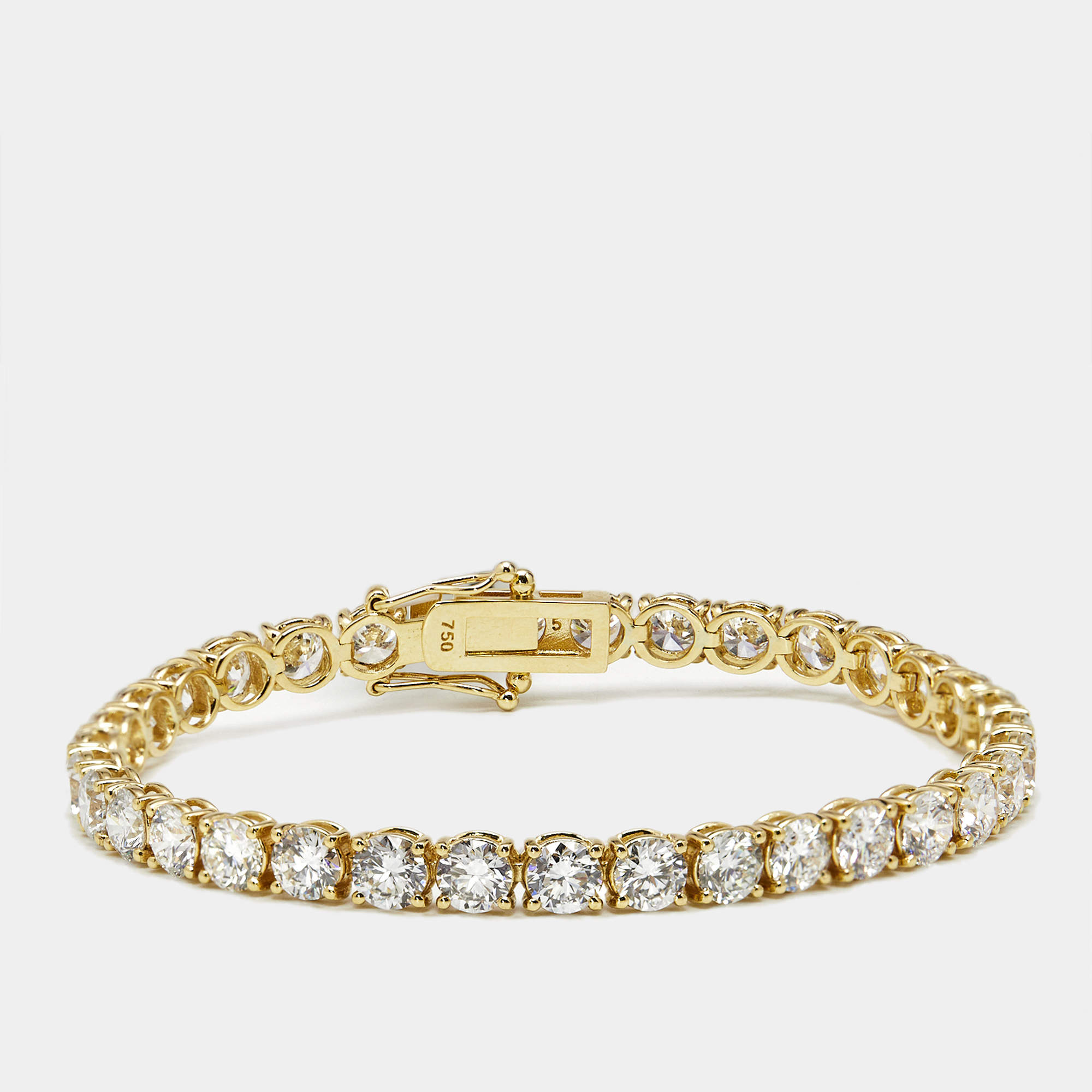 11 cts Round Brilliant Lab Grown Diamonds 18k Yellow Gold Tennis Bracelet