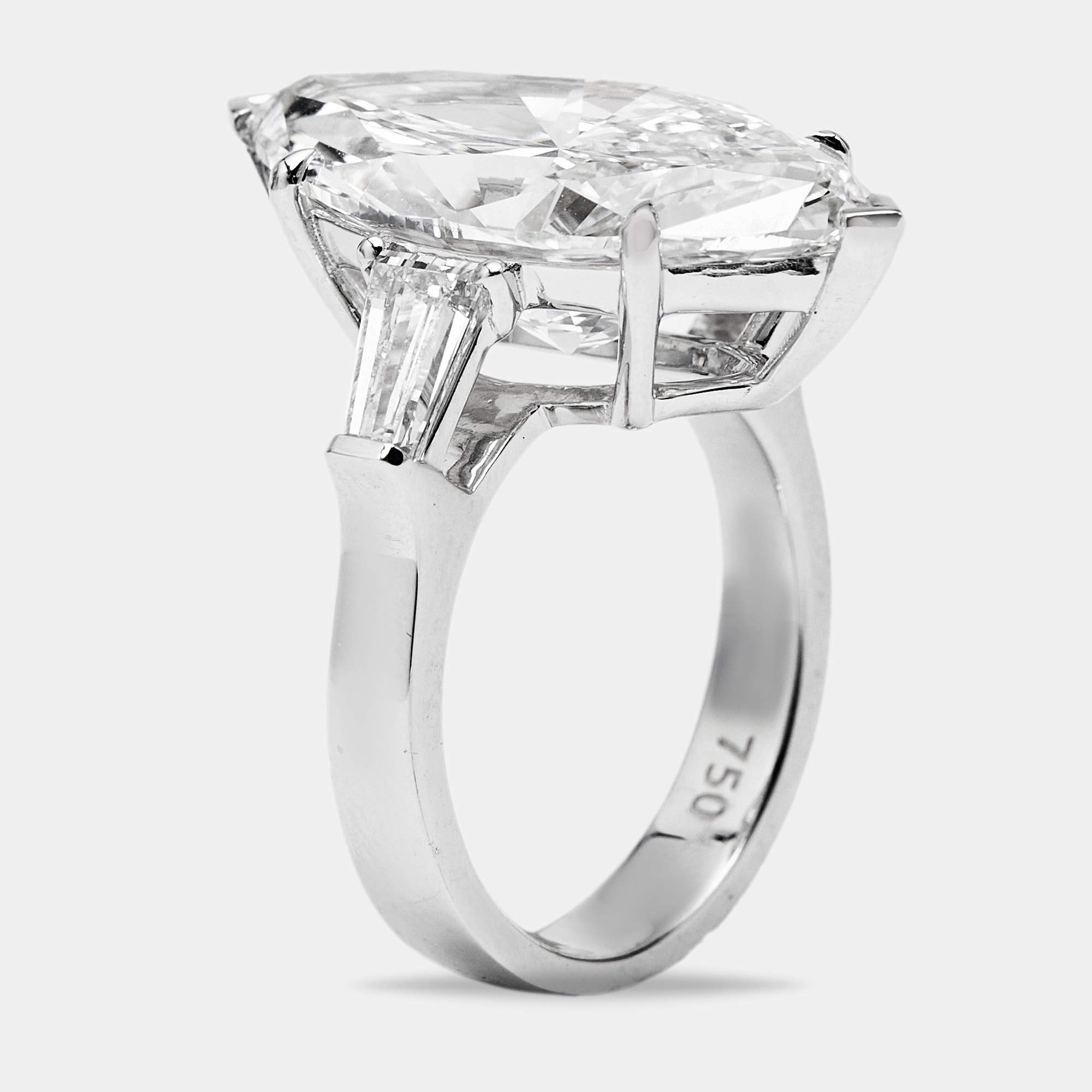 11.00 cts Marquise and Tapper Lab Grown Diamond 18k White Gold Ring Size 51