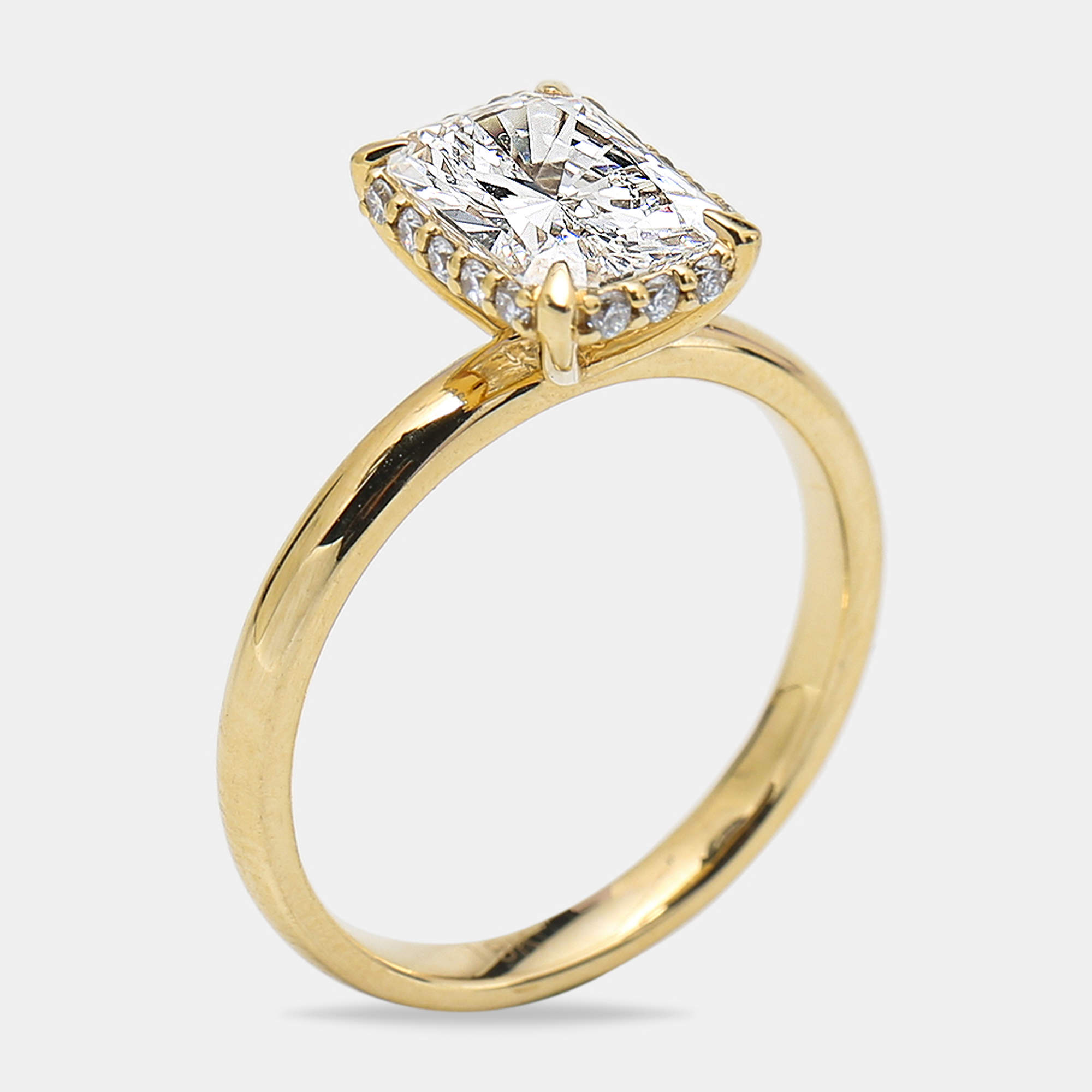 Pre Owned 2.00 cts Radiant Cut Round Brilliant 18k Yellow Gold Lab Grown Diamonds Ring Size 51