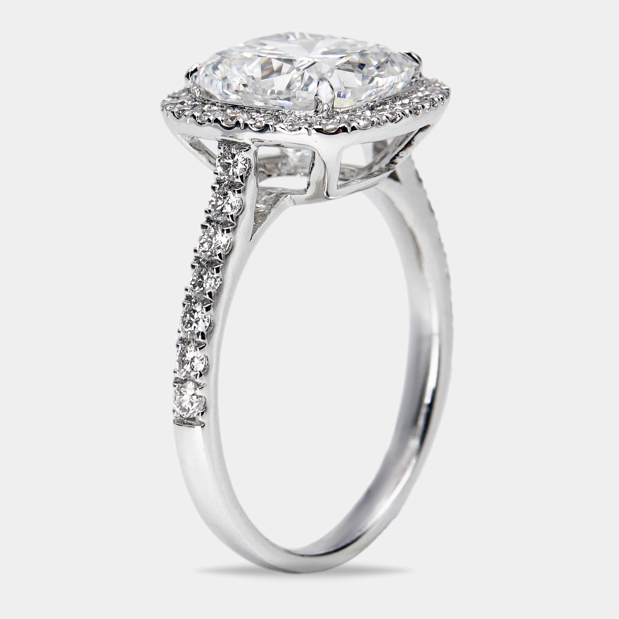 3.50 cts Cushion Cut and Round Lab Grown Diamond 18k White Gold Ring Size 53