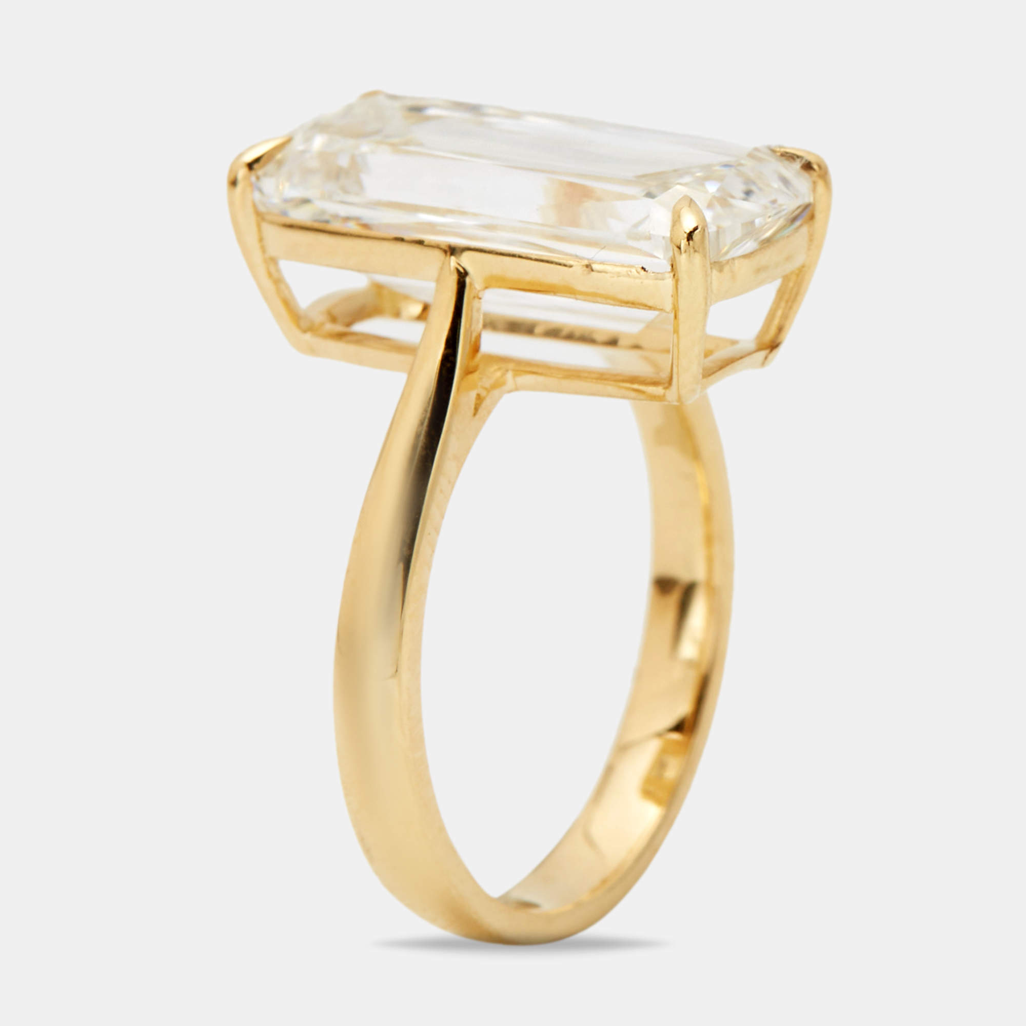 Pre Owned 7.20 cts Elongated Cushion 18k Yellow Gold Lab Grown Diamonds Ring Size 54