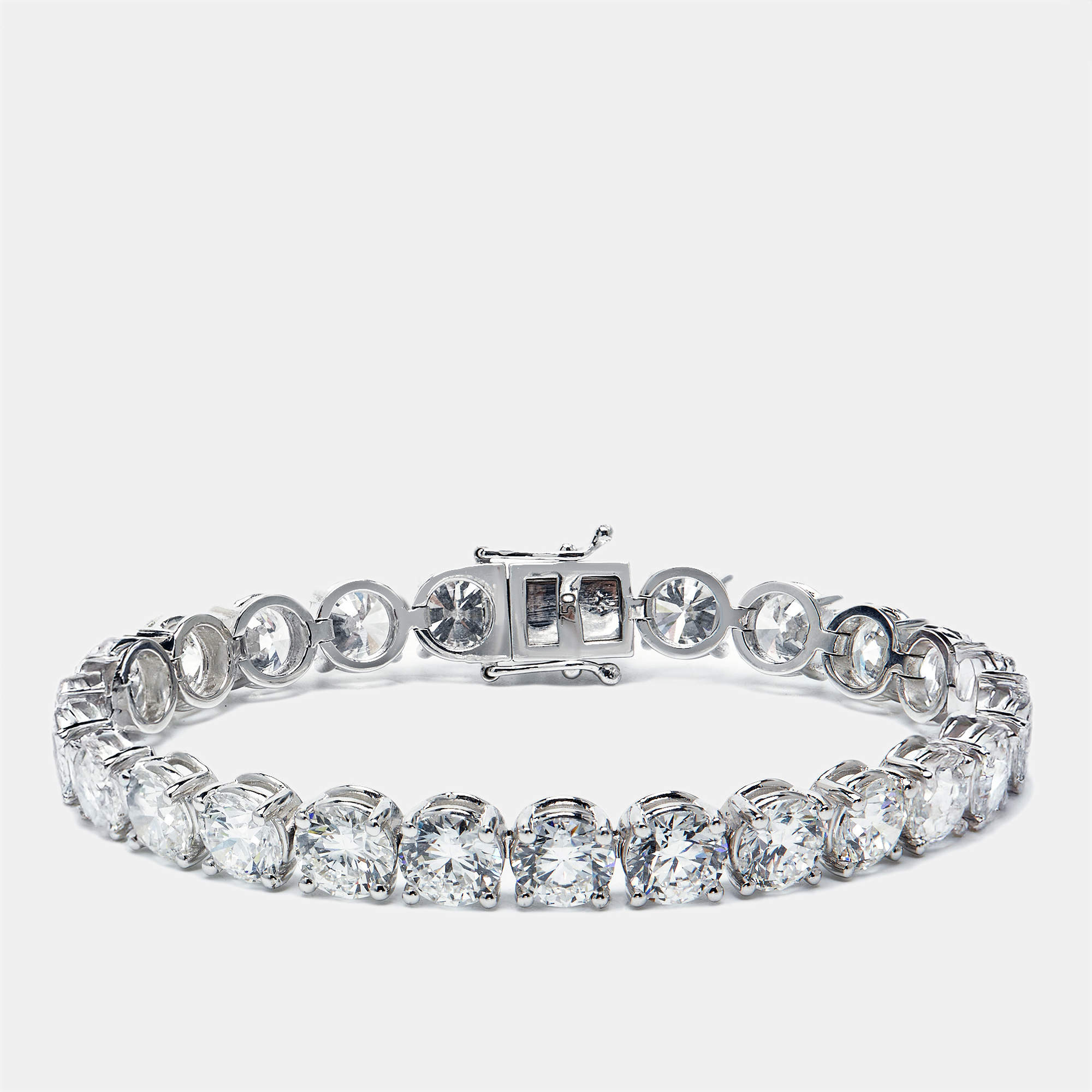 Pre Owned 25.00 cts Round Brilliant Cut Lab Grown Diamonds 18k White Gold Tennis Bracelet