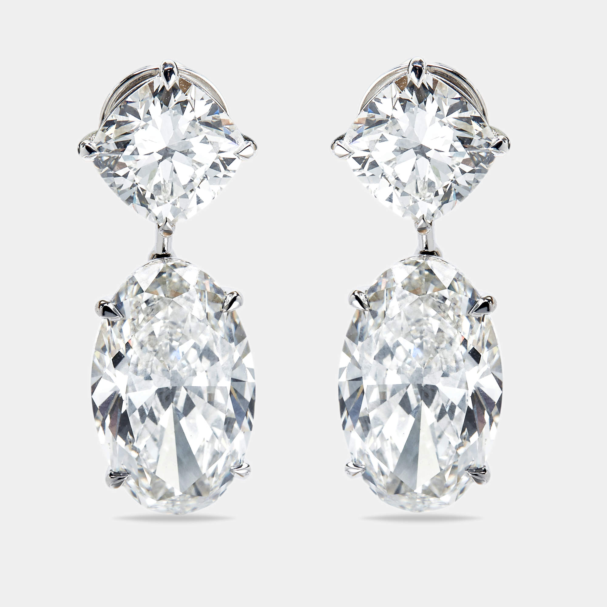 Pre Owned 20.00 cts Cushion and Oval Cut Lab Grown Diamond 18k White Gold Earrings