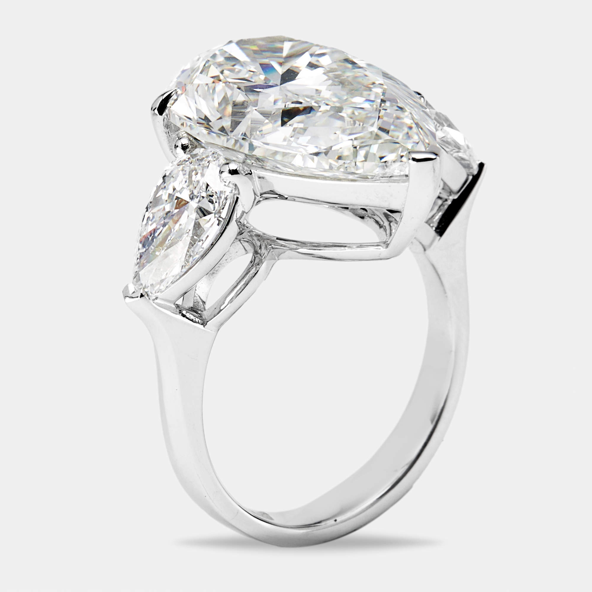 Pre Owned 4 cts Pear Brilliant Lab Grown Diamond 18k White Gold Ring Size 54