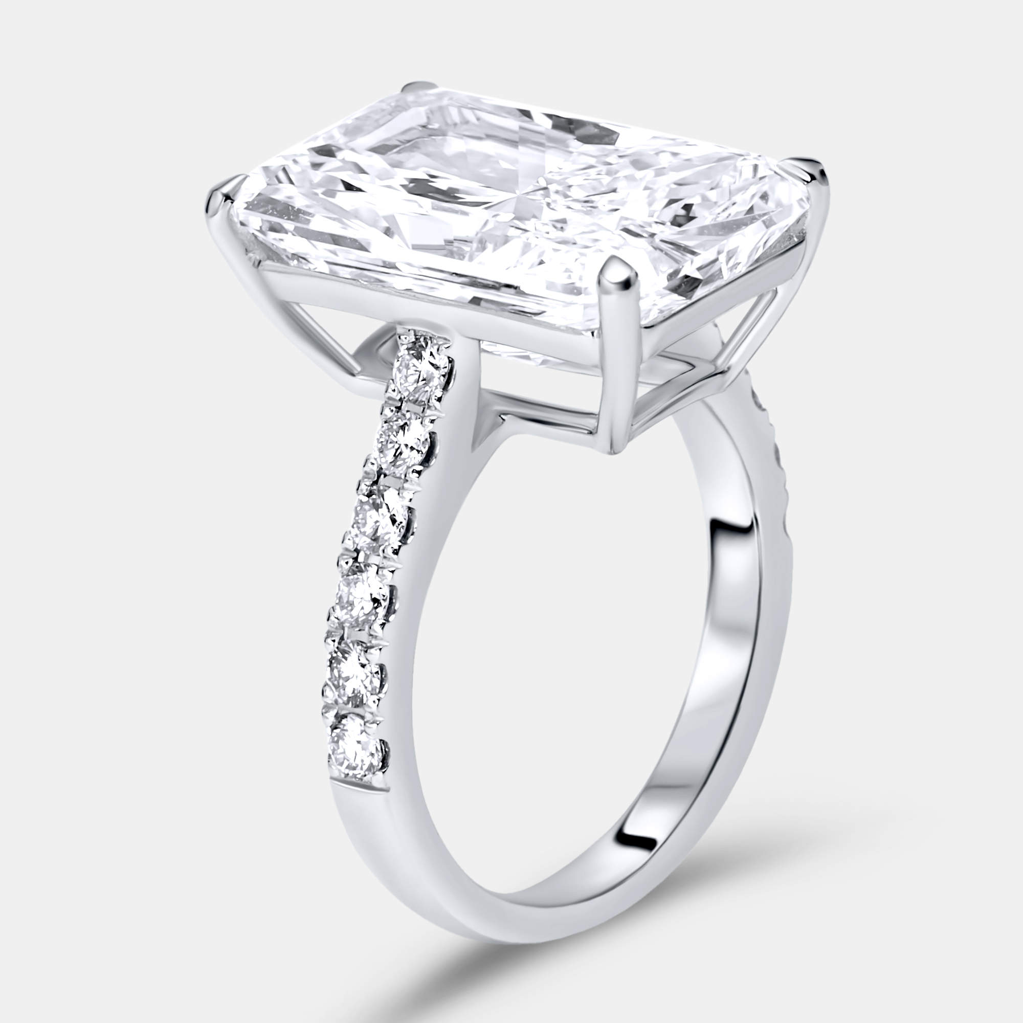 Pre Owned 10.50 cts Radiant Cut and Round Lab Grown Diamond 18k White Gold Ring Size 54
