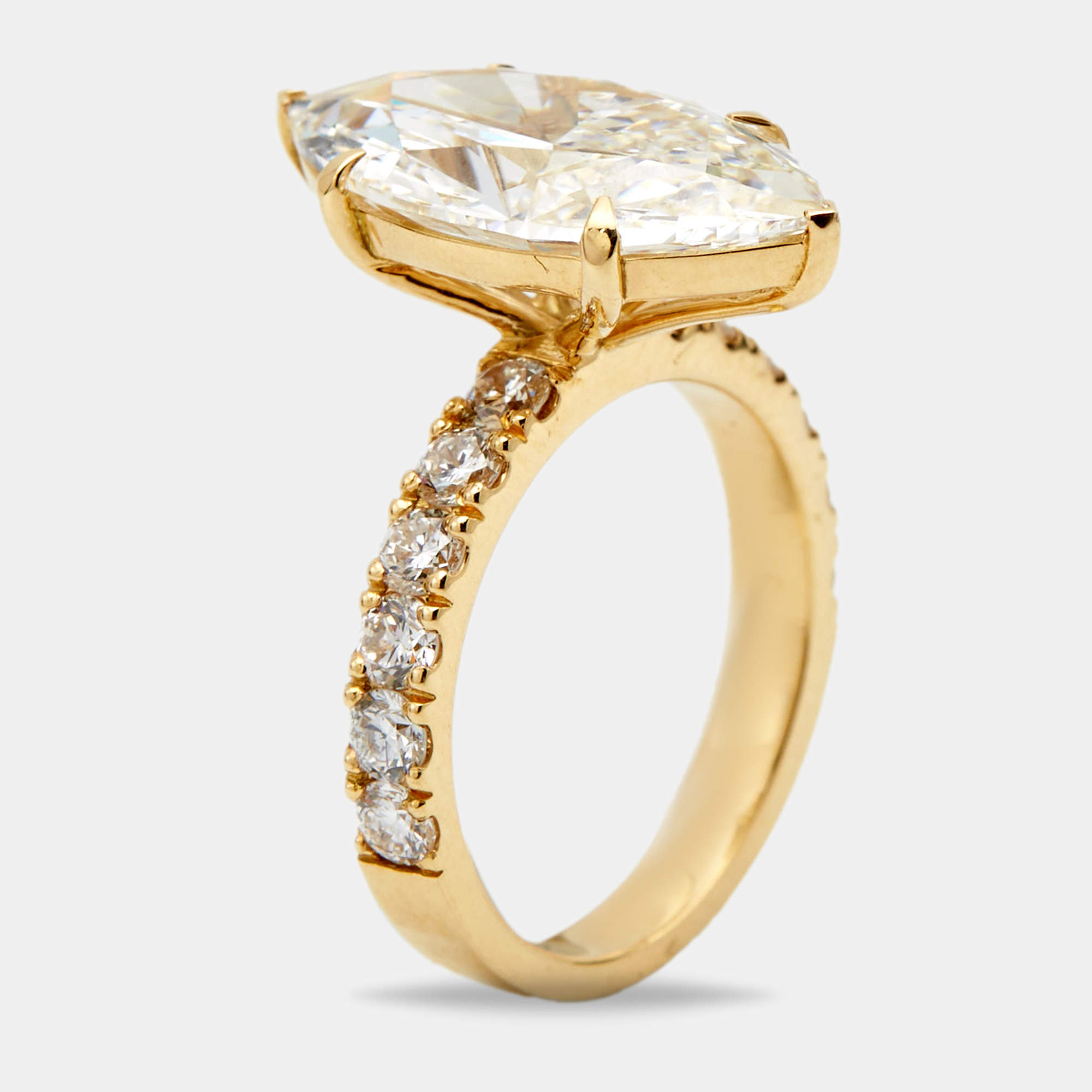 Pre Owned 5.80 cts Marquise Cut Lab Grown Diamond 18k Yellow Gold Ring Size 52