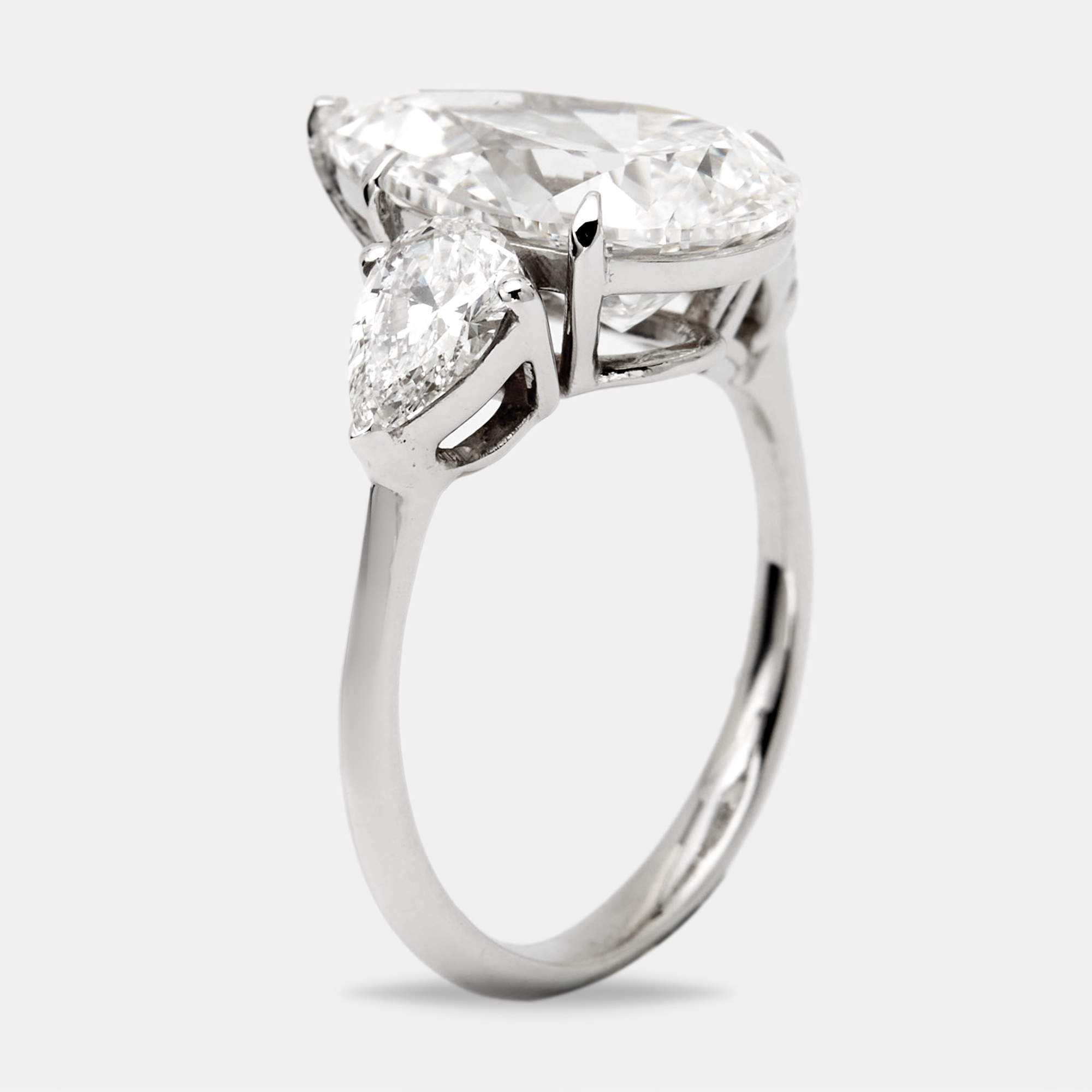 Pre Owned 6.1 cts Pear Cut Lab Grown Diamond 18k White Gold Ring Size 52