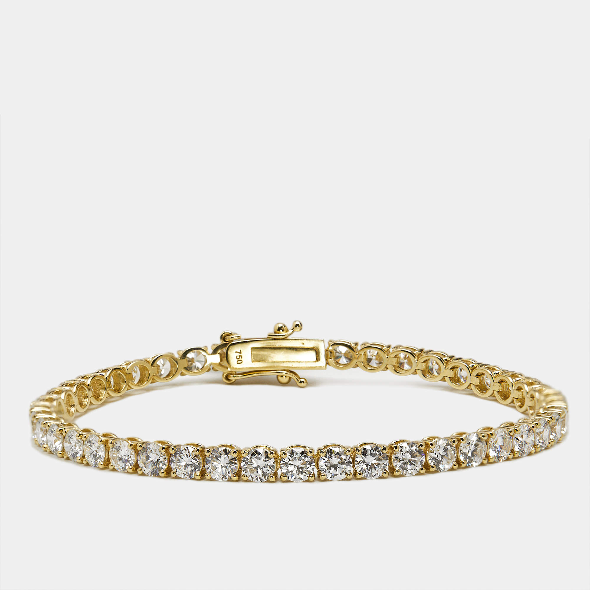 Pre Owned 7.30 cts Round Brilliant Lab Grown Diamonds 18k Yellow Gold Tennis Bracelet