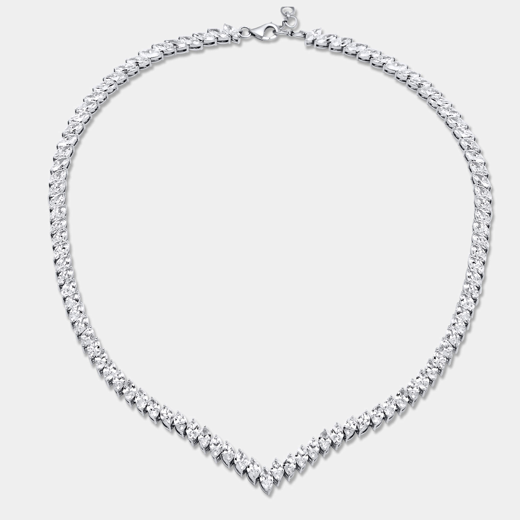 Pre Owned 30.5 Cts Marquise 18K White Gold Lab Grown Diamonds Necklace