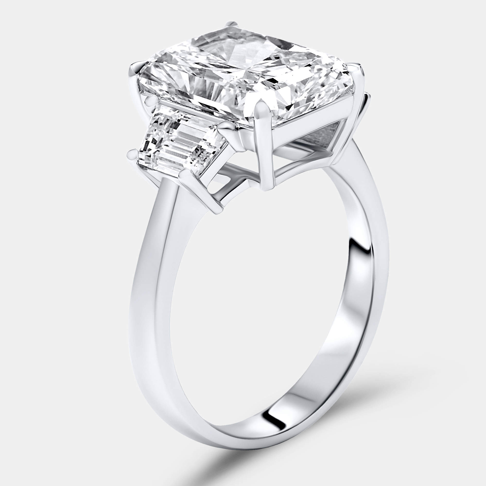 Pre Owned 6.00 cts Radiant and Trapezoid Lab Grown Diamonds 18k White Gold Ring Size 52