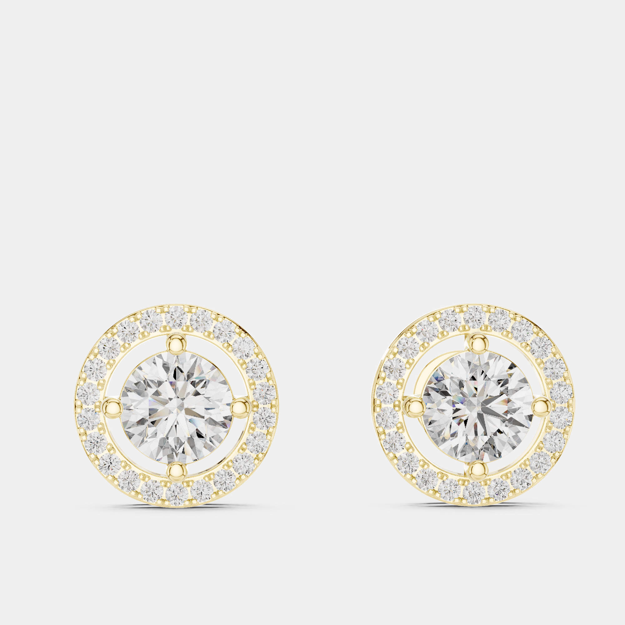 Pre Owned 2.60 cts Round 18k Yellow Gold Solitaire Lab Grown Diamond Single Halo Earrings