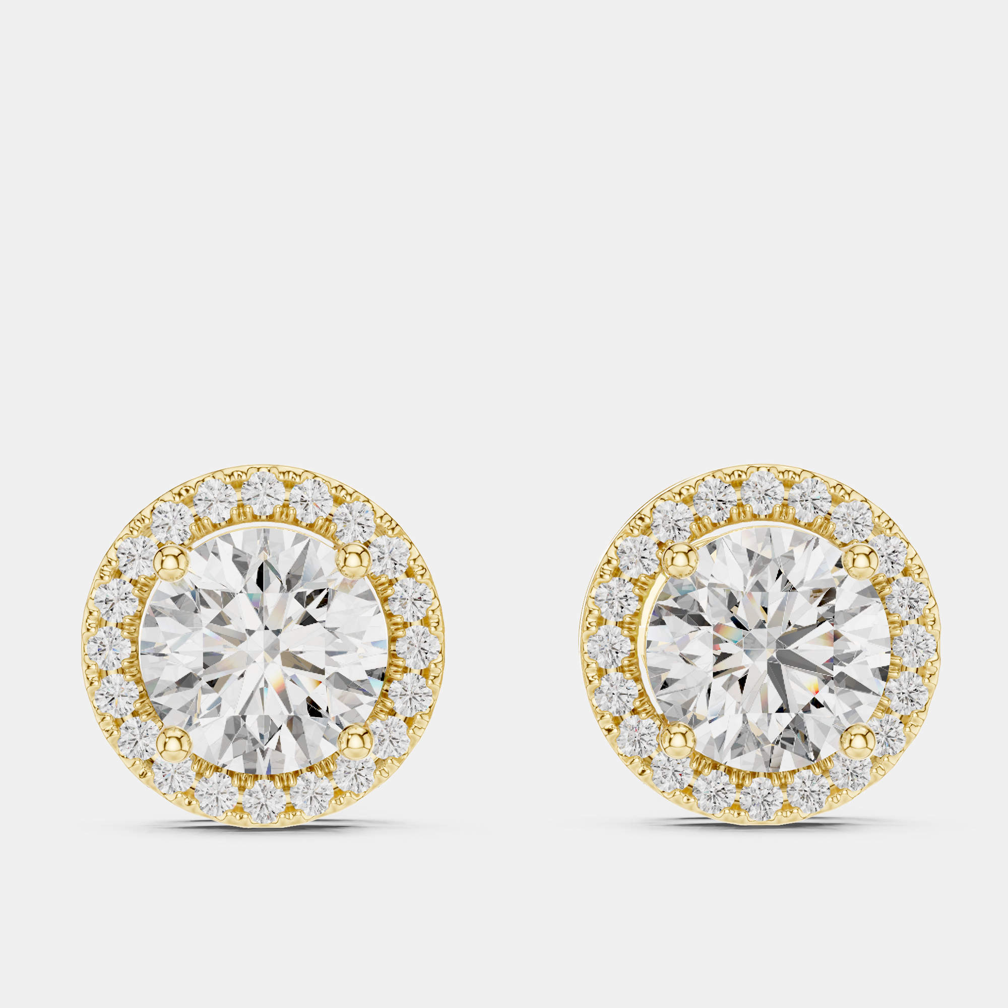 Pre Owned 2.4 cts Round 18k Yellow Gold Solitaire Lab Grown Diamond Single Halo Earrings