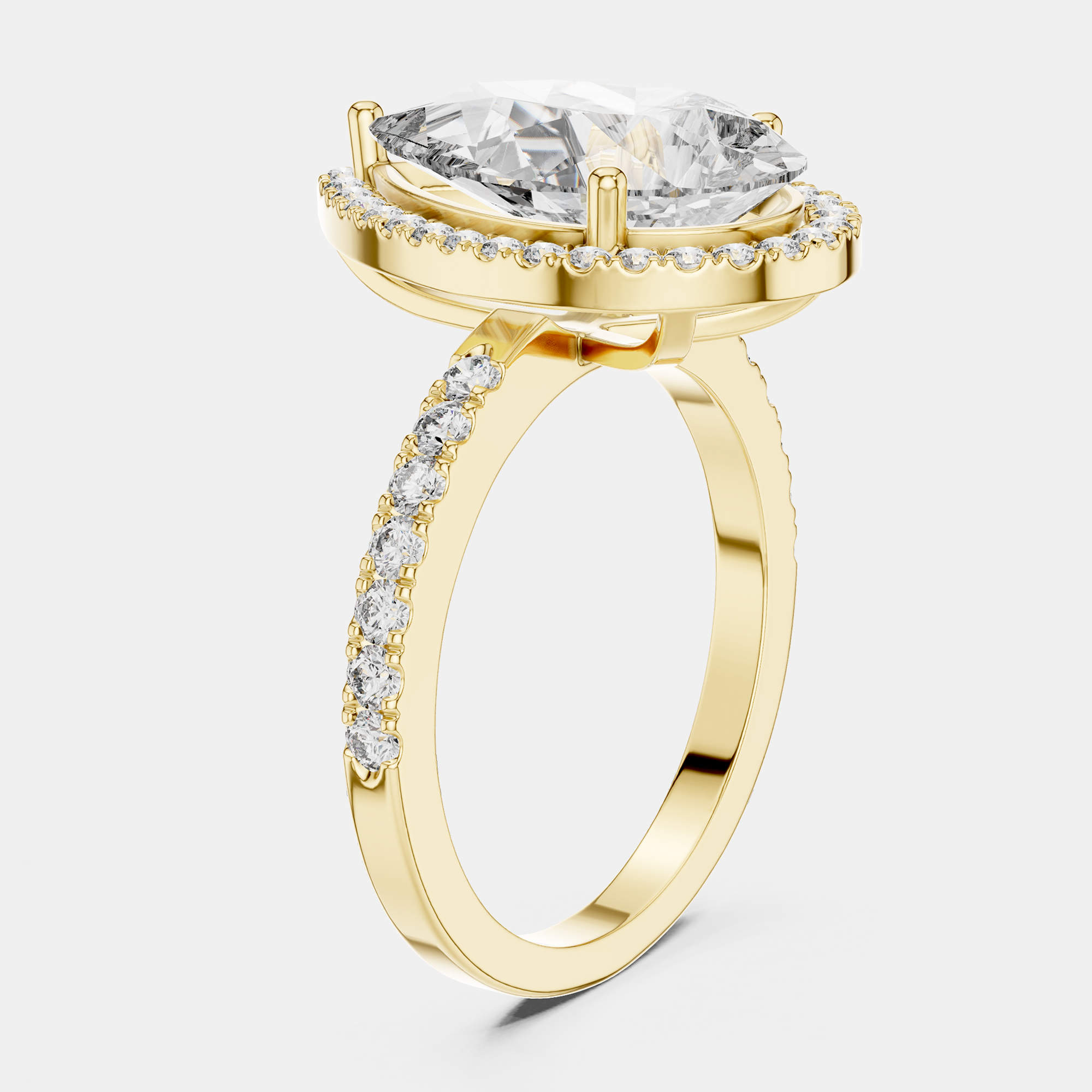 Pre Owned 4.5 cts Round & Pear Cut 18k Yellow Gold Solitaire Lab Grown Diamond Halo Ring Size 53