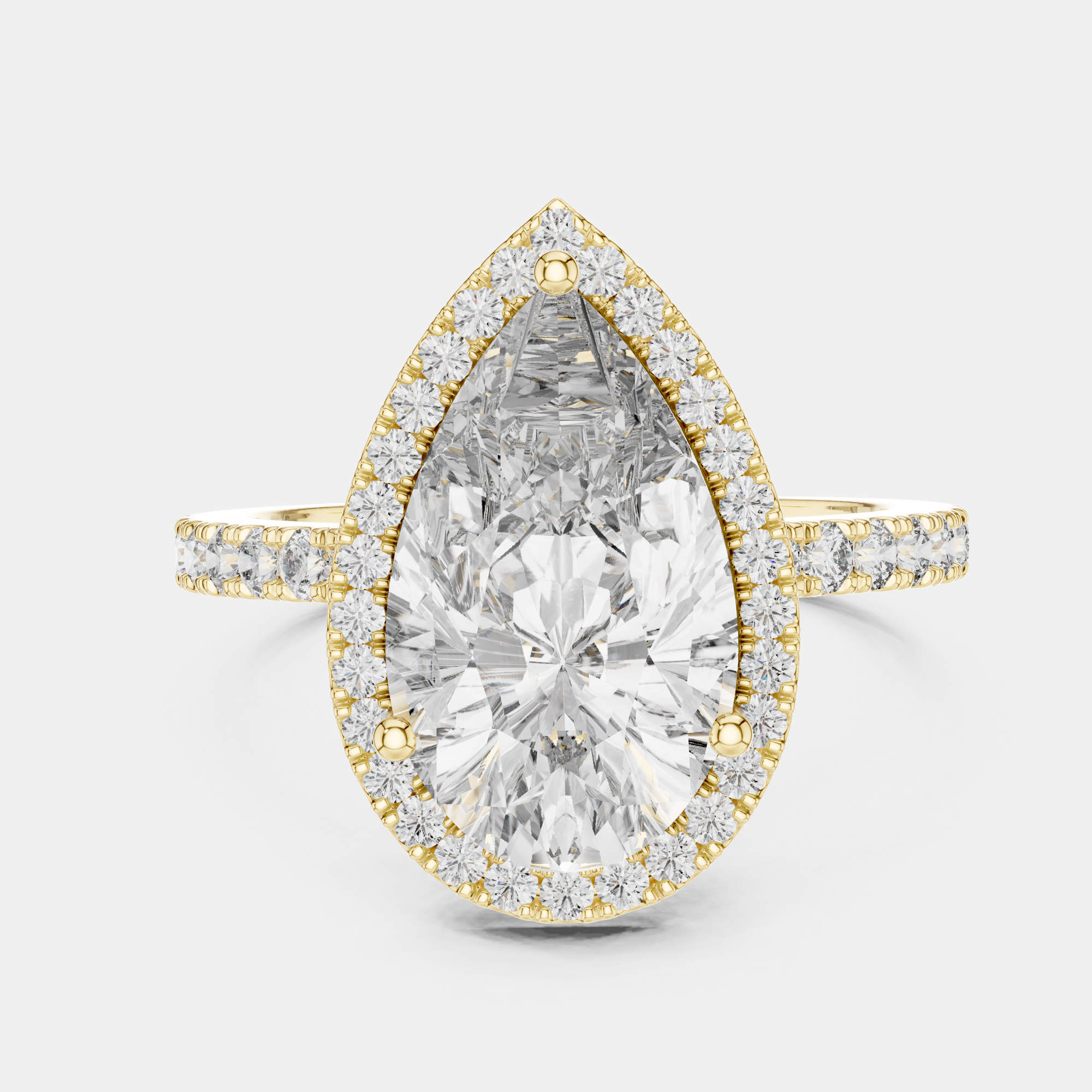 4.5 cts Round & Pear Cut 18k Yellow Gold Solitaire Lab Grown Diamond Halo Ring