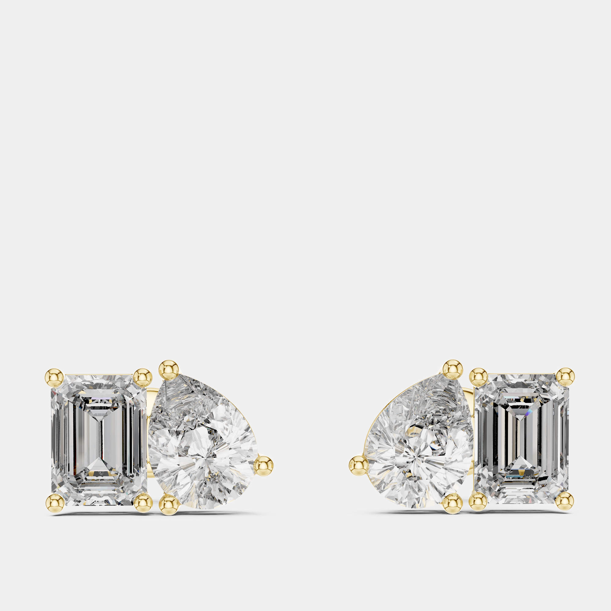 Pre Owned 2.00 cts Pear Cut and Emerald Cut 18k Yellow Gold Lab Grown Diamond Stud Earrings