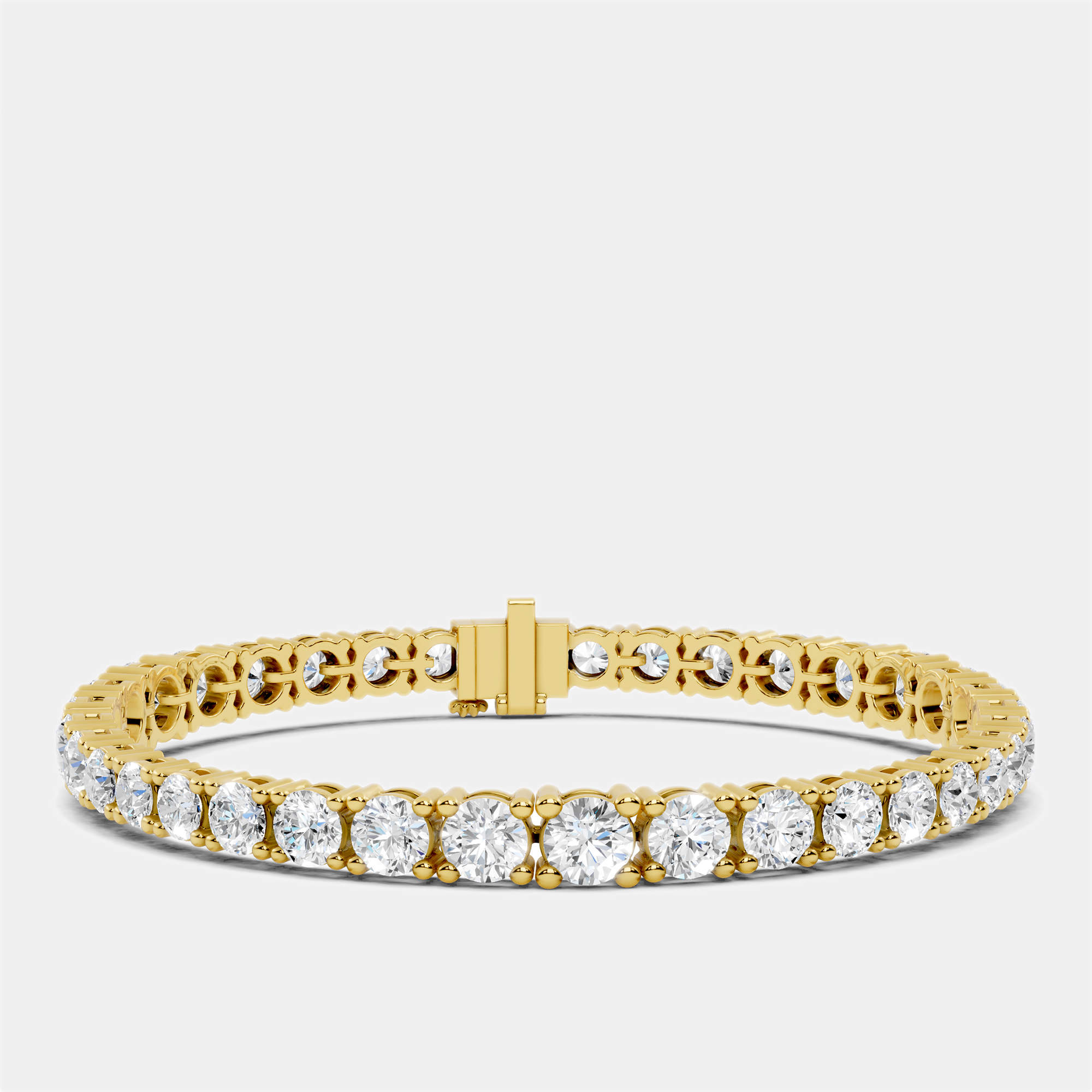 Pre Owned 13.00 cts Graduating Round Cut 18k Yellow Gold Lab Grown Diamond Tennis Bracelet 16 cm