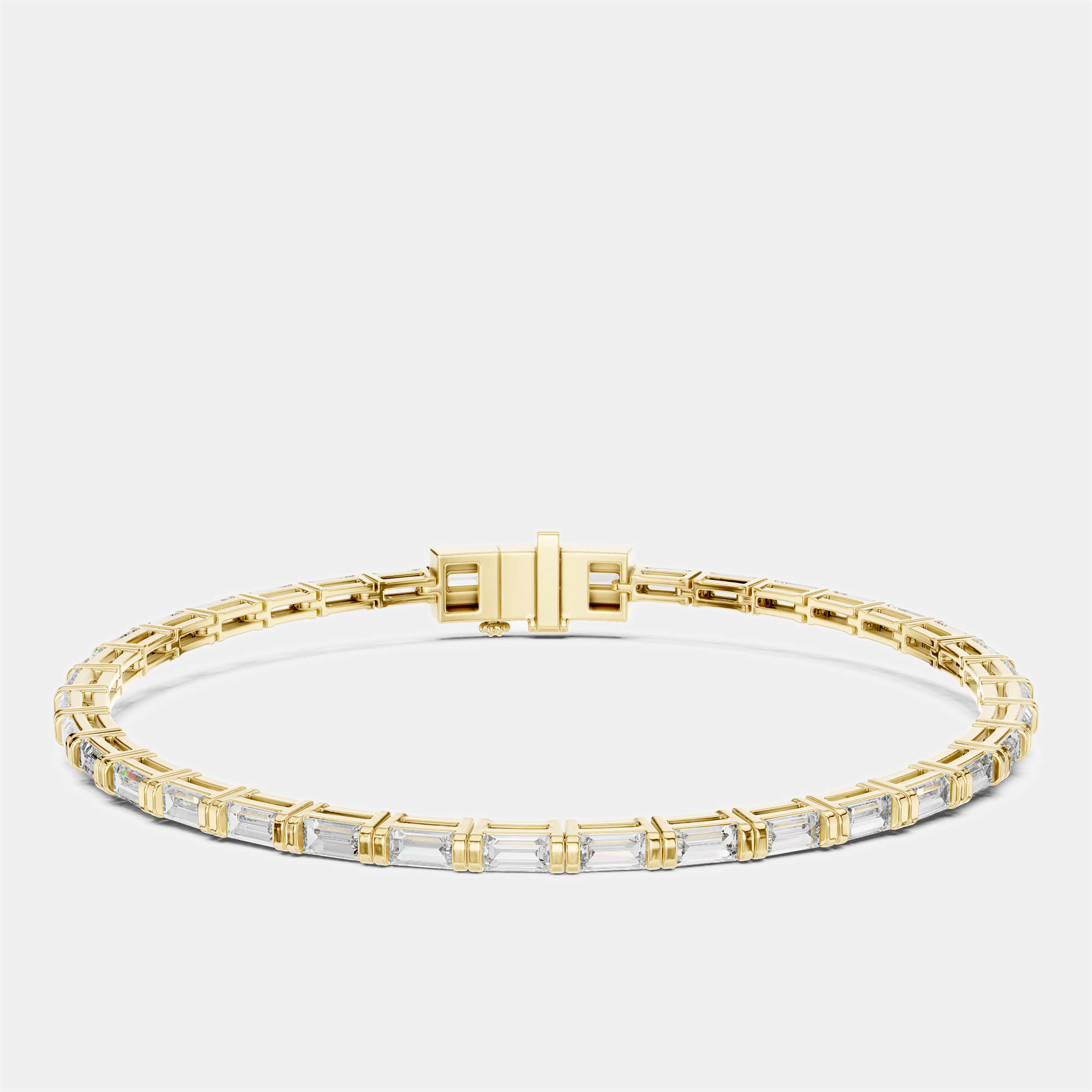 Pre Owned 3.00 cts Emerald Cut 18k Yellow Gold Lab Grown Diamond Tennis Bracelet 16 cm