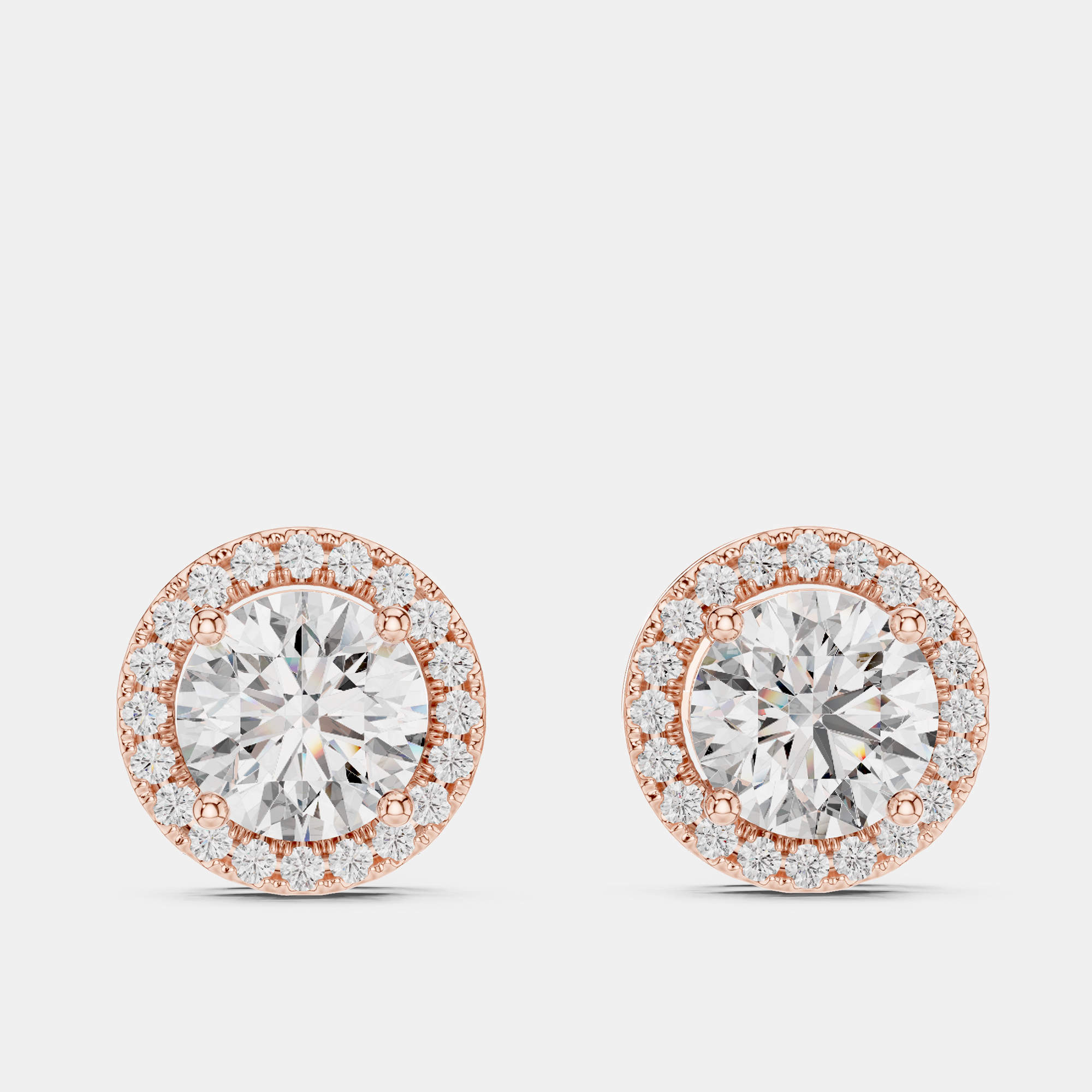 Pre Owned 2.4 cts Round 18k Rose Gold Solitaire Lab Grown Diamond Single Halo Earrings