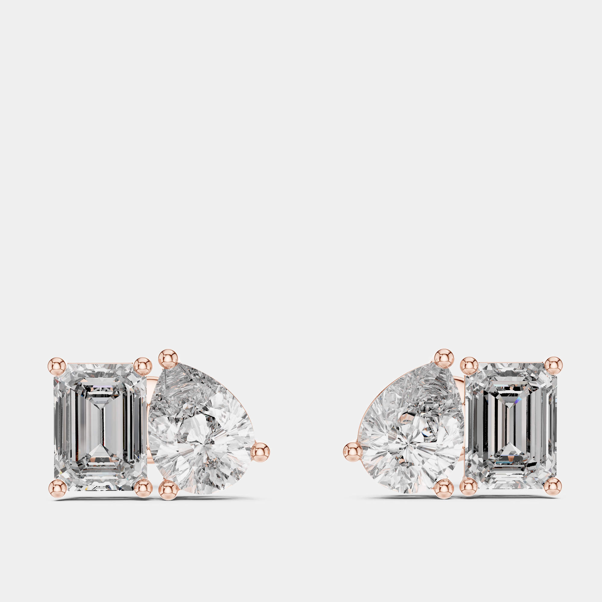 Pre Owned 2.00 cts Pear Cut and Emerald Cut 18k Rose Gold Lab Grown Diamond Stud Earrings