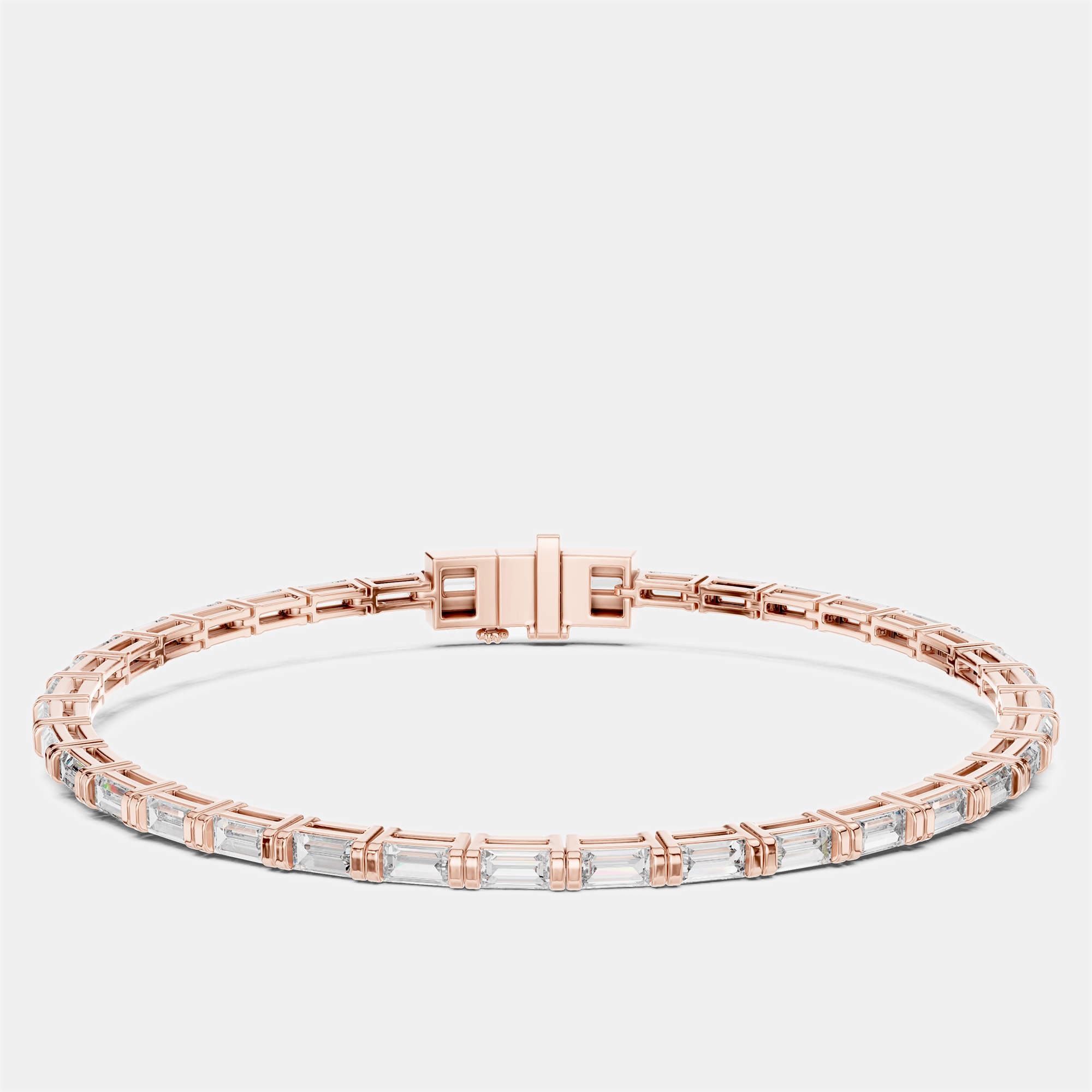 Pre Owned 3.00 cts Emerald Cut 18k Rose Gold Lab Grown Diamond Tennis Bracelet 16 cm