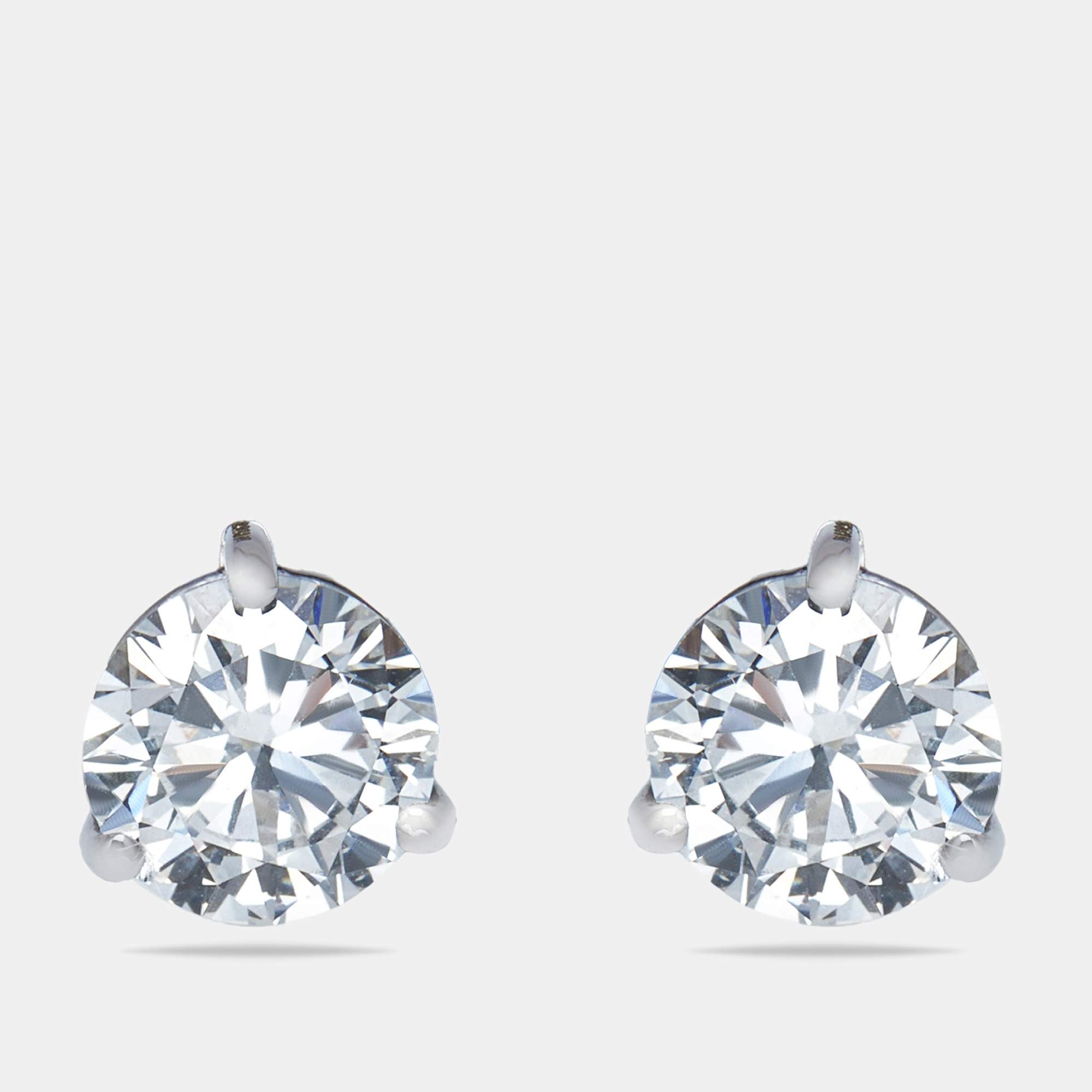 0.62 cts Round Brilliant Cut 18k White Gold Lab Grown Diamonds Solitaire Stud Earrings