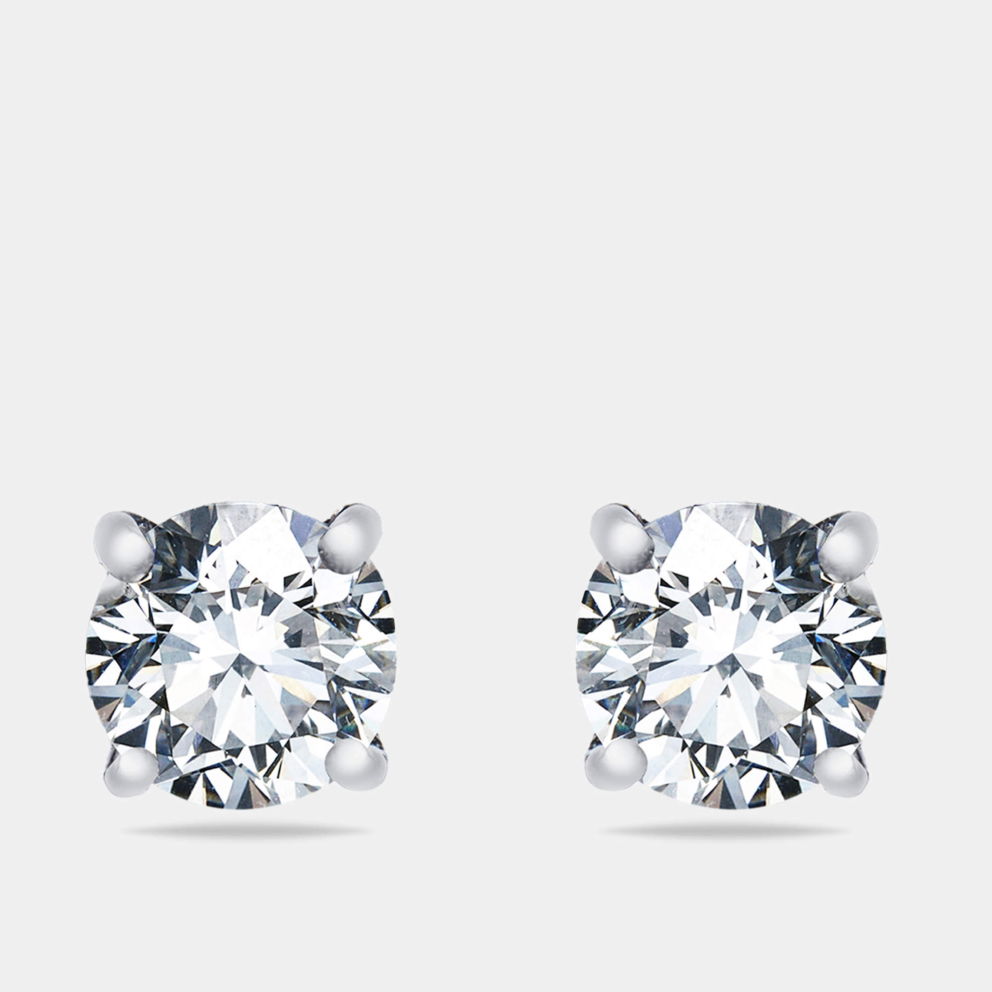 Pre Owned 2.10 cts Round Brilliant Cut 18k White Gold Lab Grown Diamond Solitaire Stud Earrings
