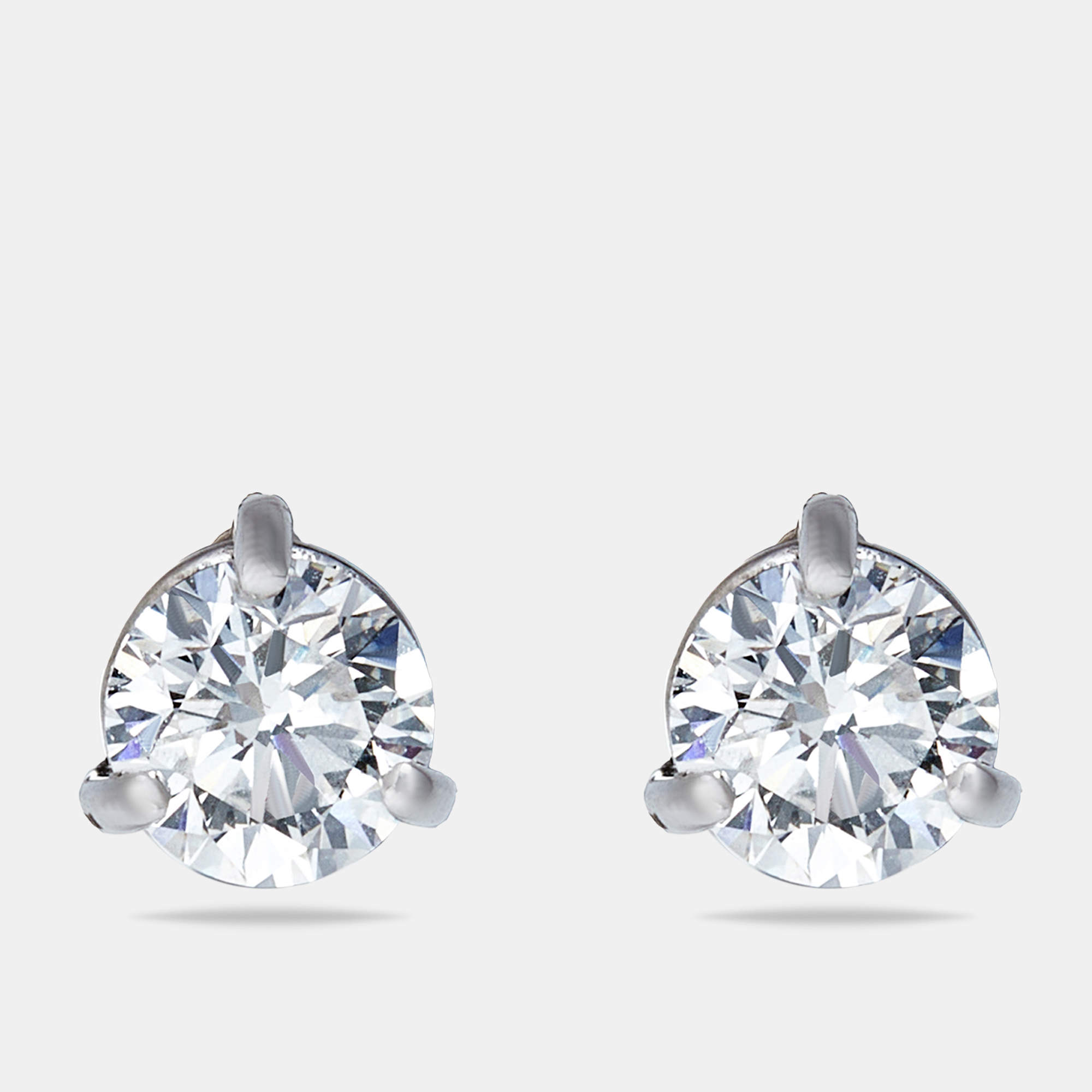 Pre Owned 1.02 cts Round Brilliant Cut 18k White Gold Lab Grown Diamonds Solitaire Stud Earrings