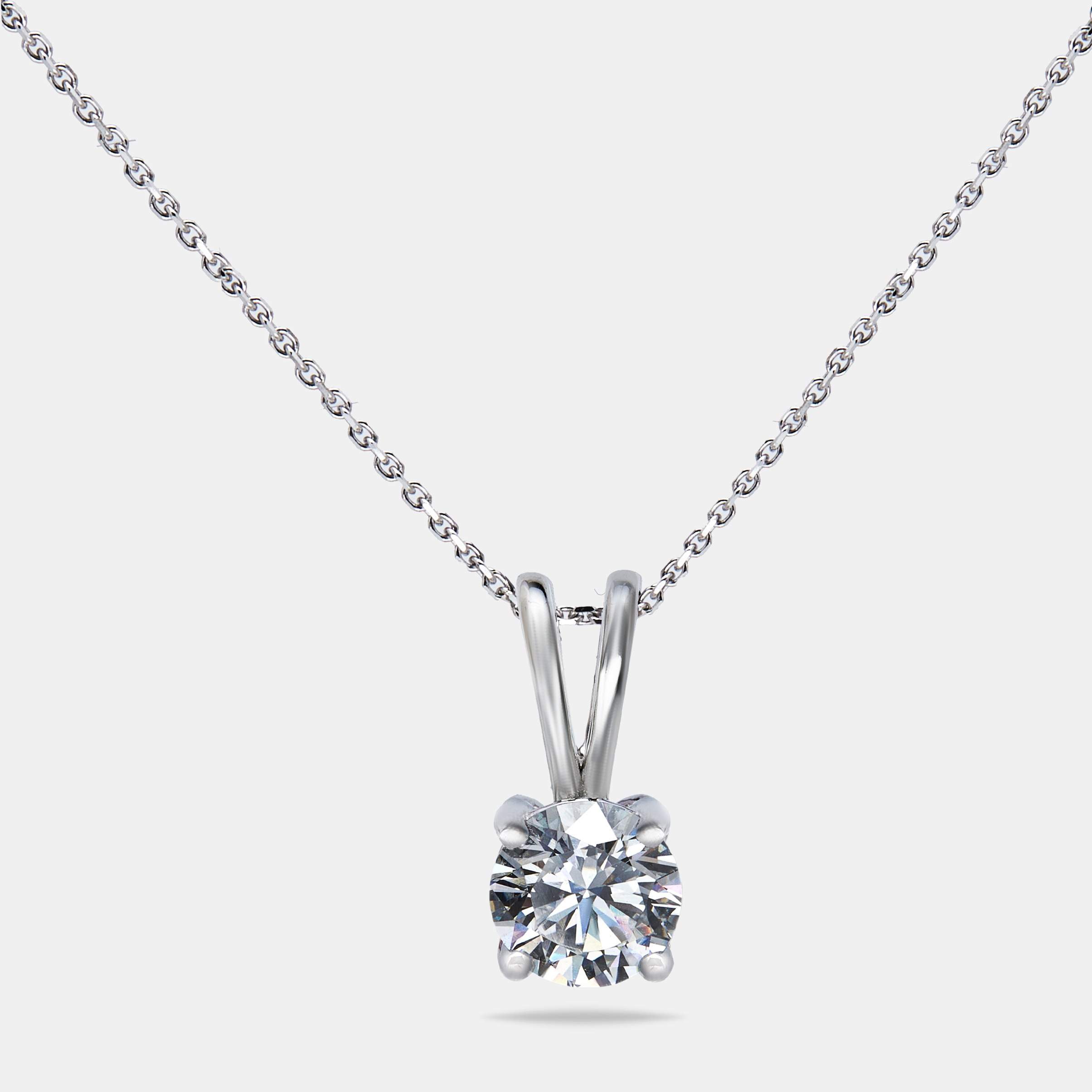 Pre Owned 0.33 ct Round Brilliant Cut 18k White Gold Lab Grown Diamond Solitaire Pendant Necklace