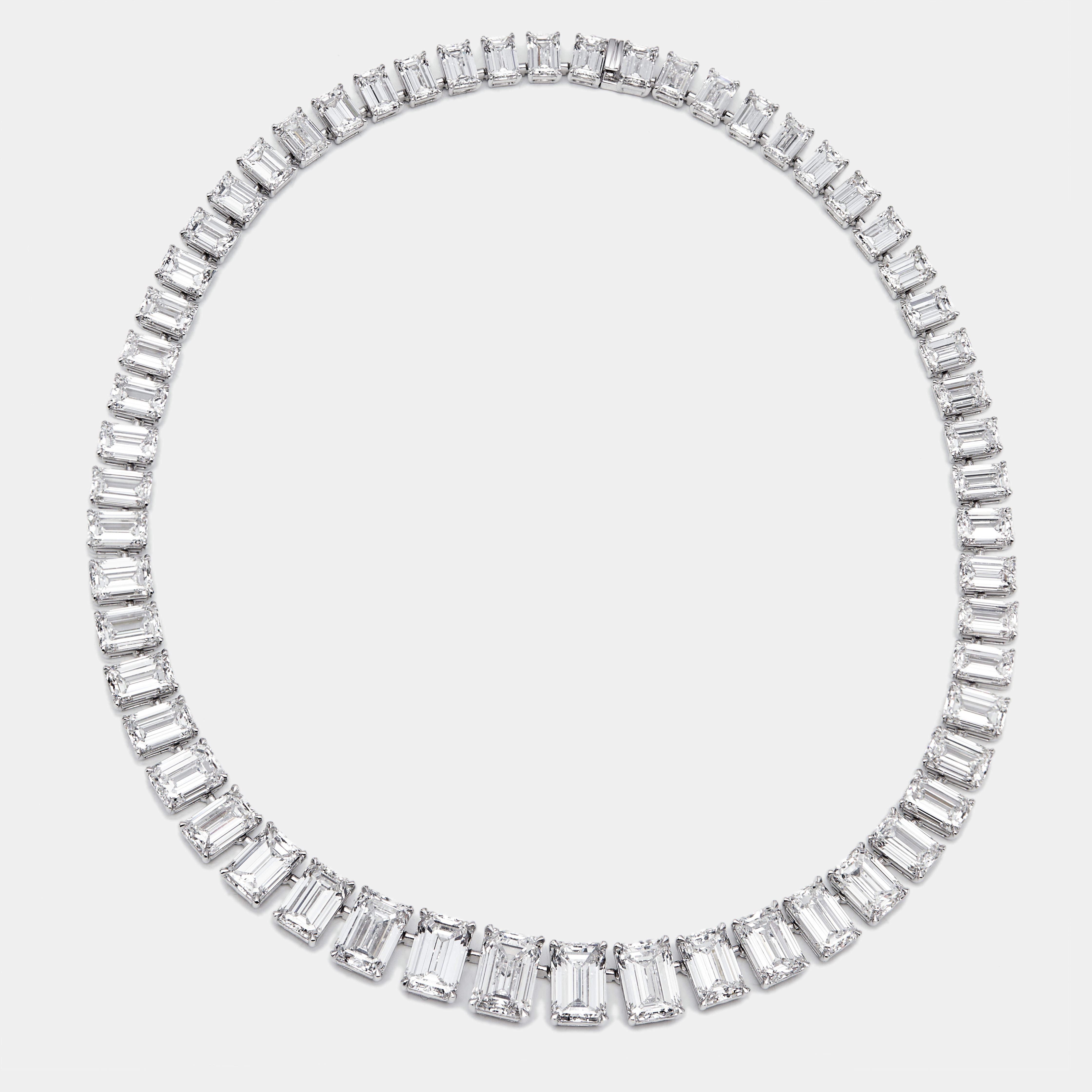 107.13 cts Emerald Cut Lab Grown Diamond 18k White Gold Necklace