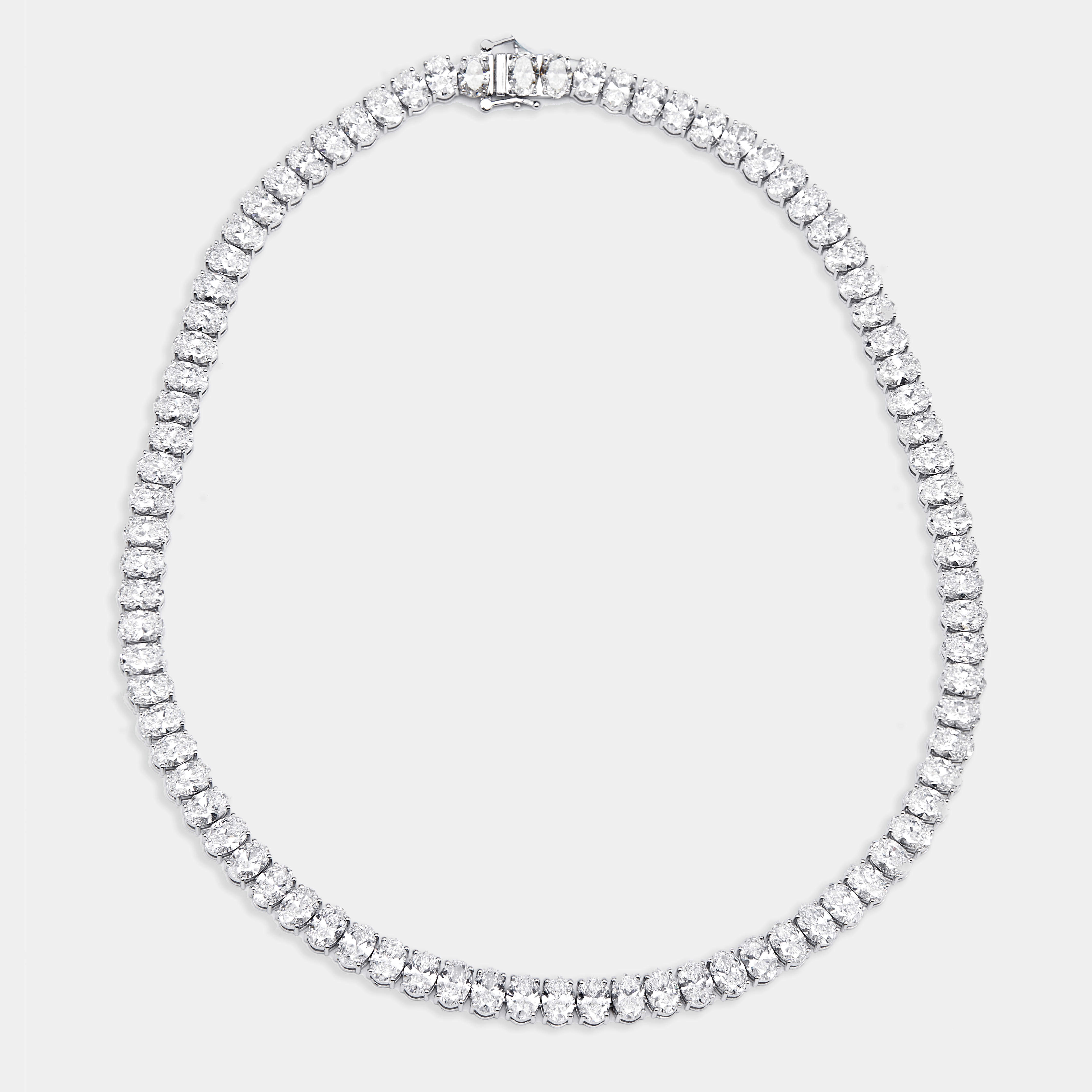 Pre Owned 44 cts Oval Lab Grown Diamond 18k White Gold Necklace