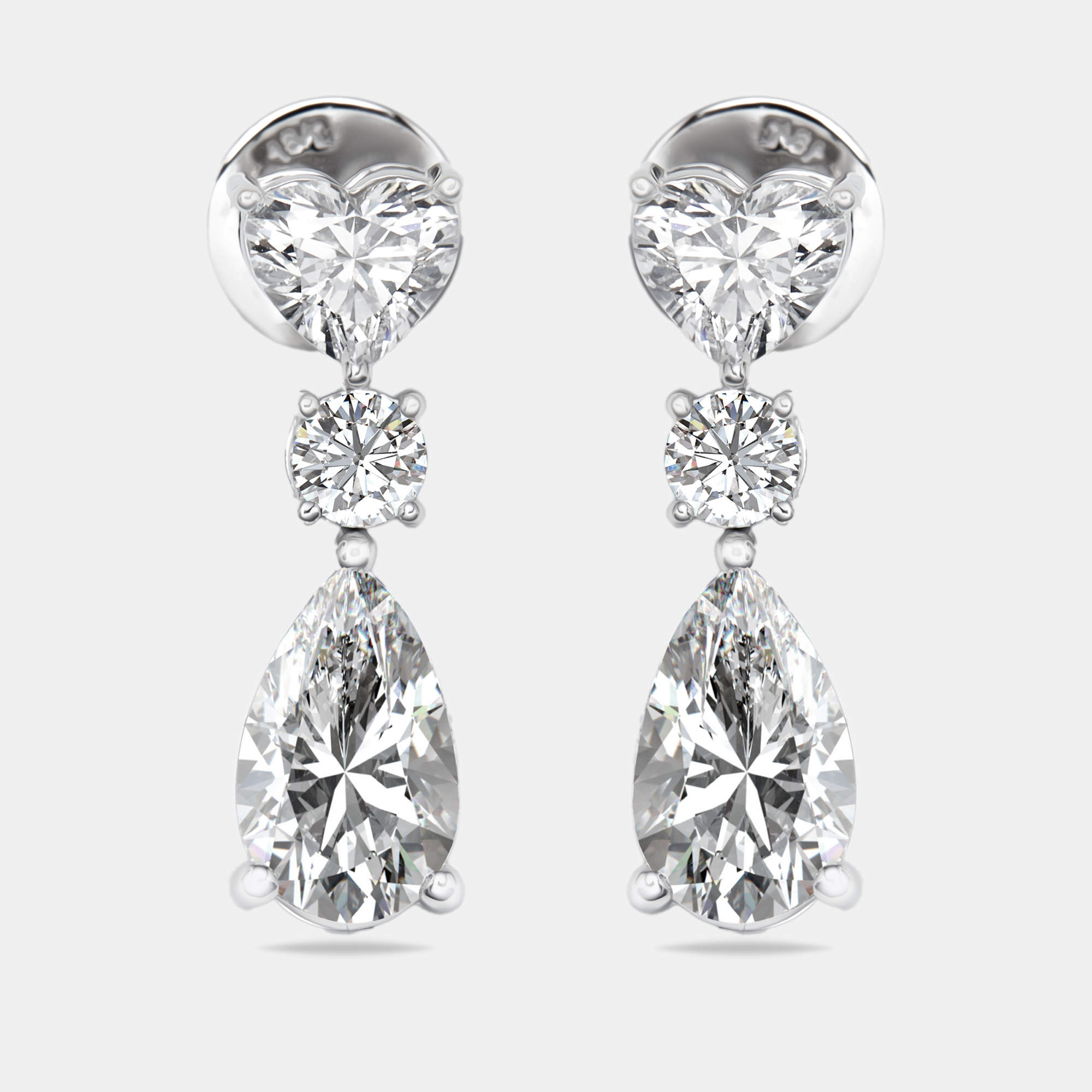 Pre Owned 3.7 cts Pear, Round and Heart Lab Grown Diamond 18k White Gold Earrings
