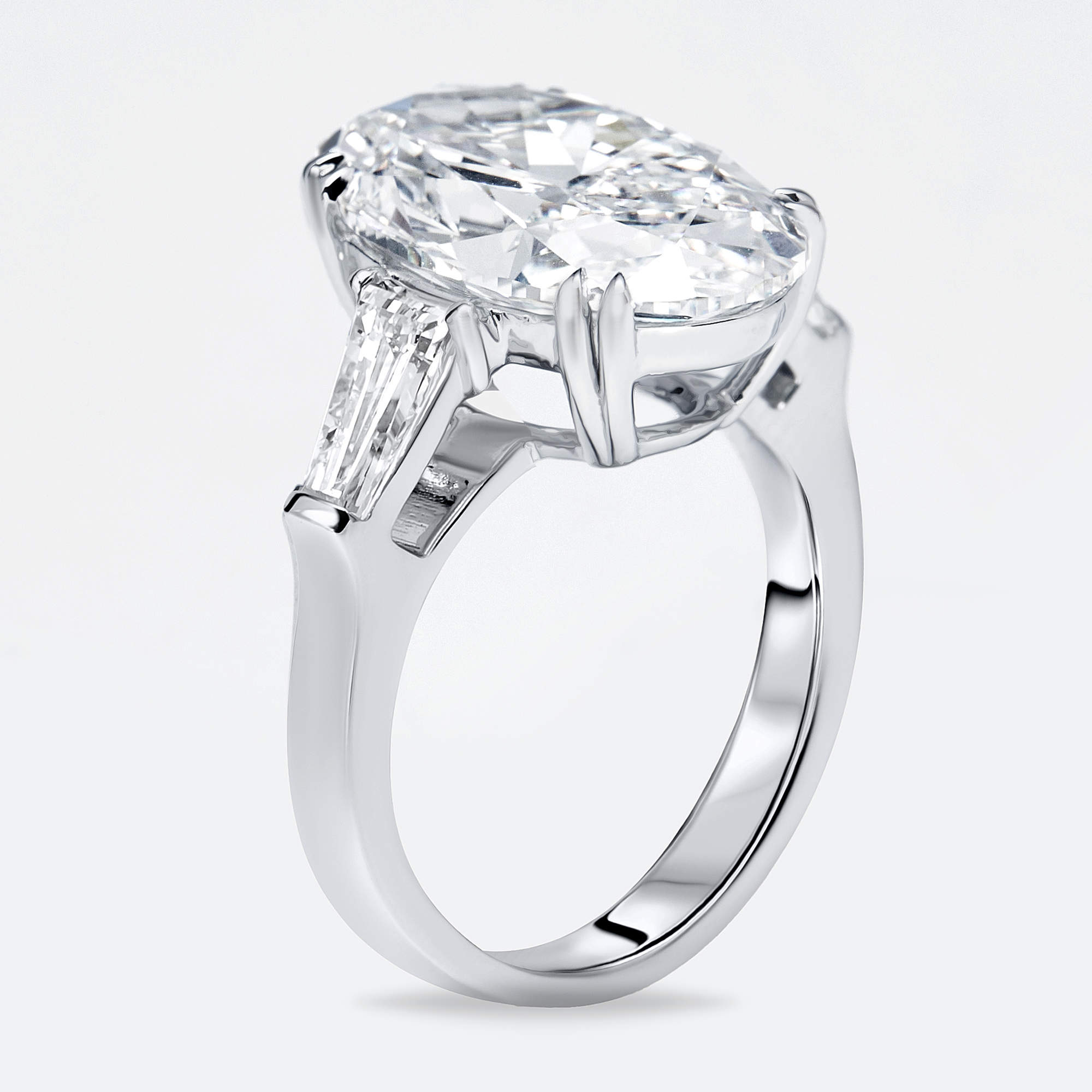 Pre Owned 8 cts Oval Trapezoid Lab Grown Diamond 18k White Gold Ring Size 51