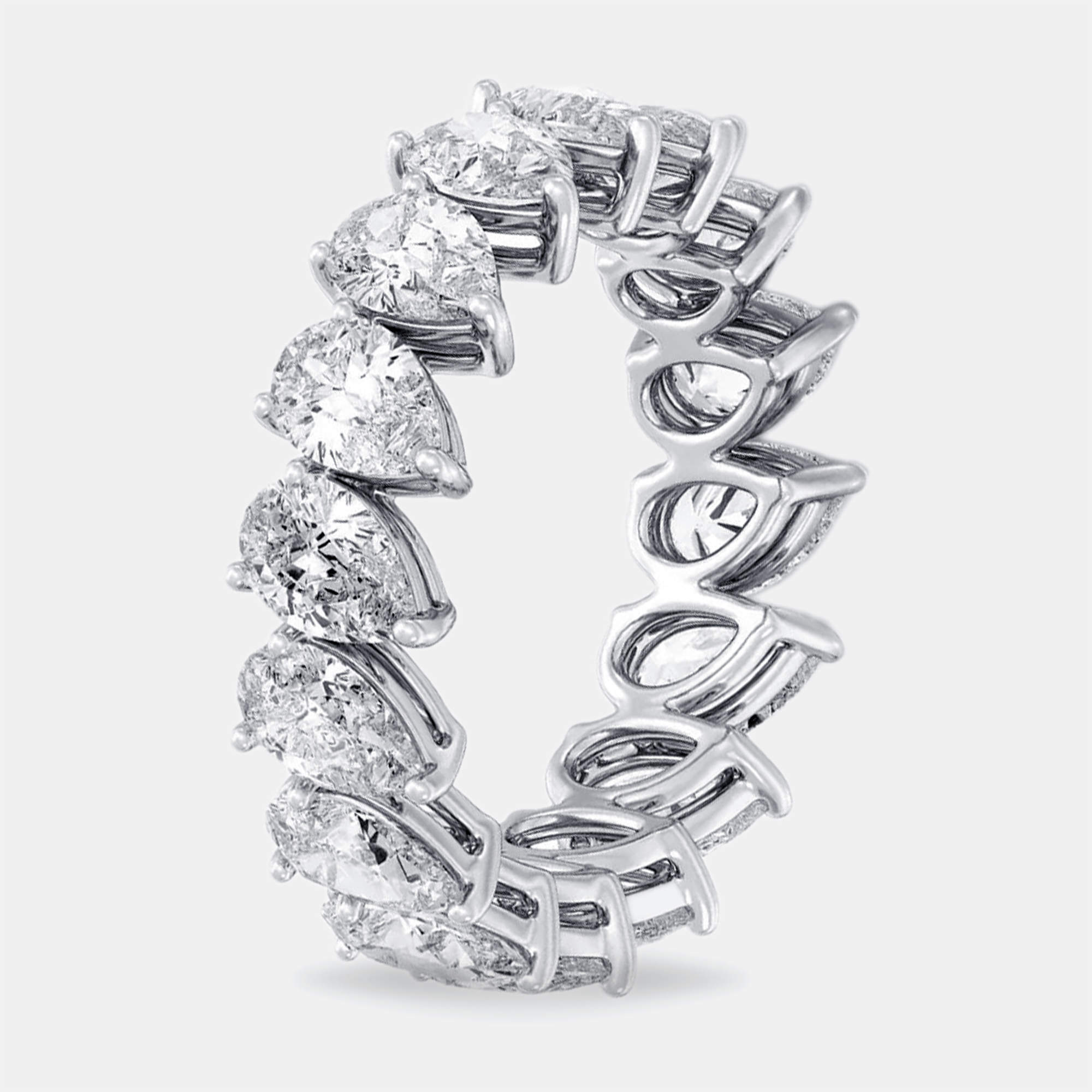 Pre Owned 5 cts Pear Lab Grown Diamond 18k White Gold Eternity Ring Size 54