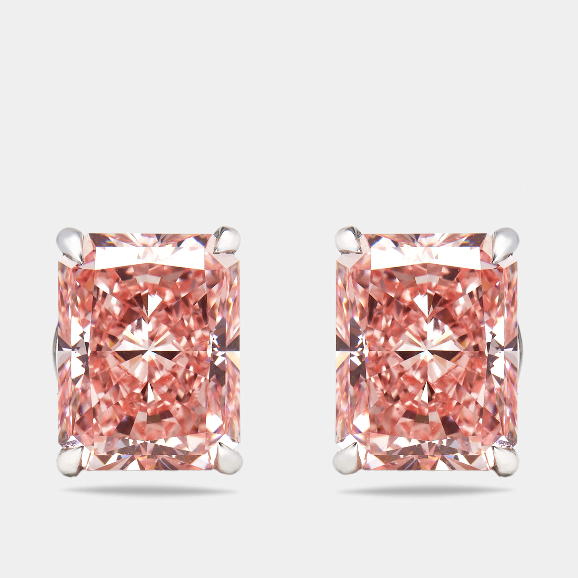 Pre Owned 6 cts Pink Radiant Lab Grown Diamonds 18k White Gold Earrings