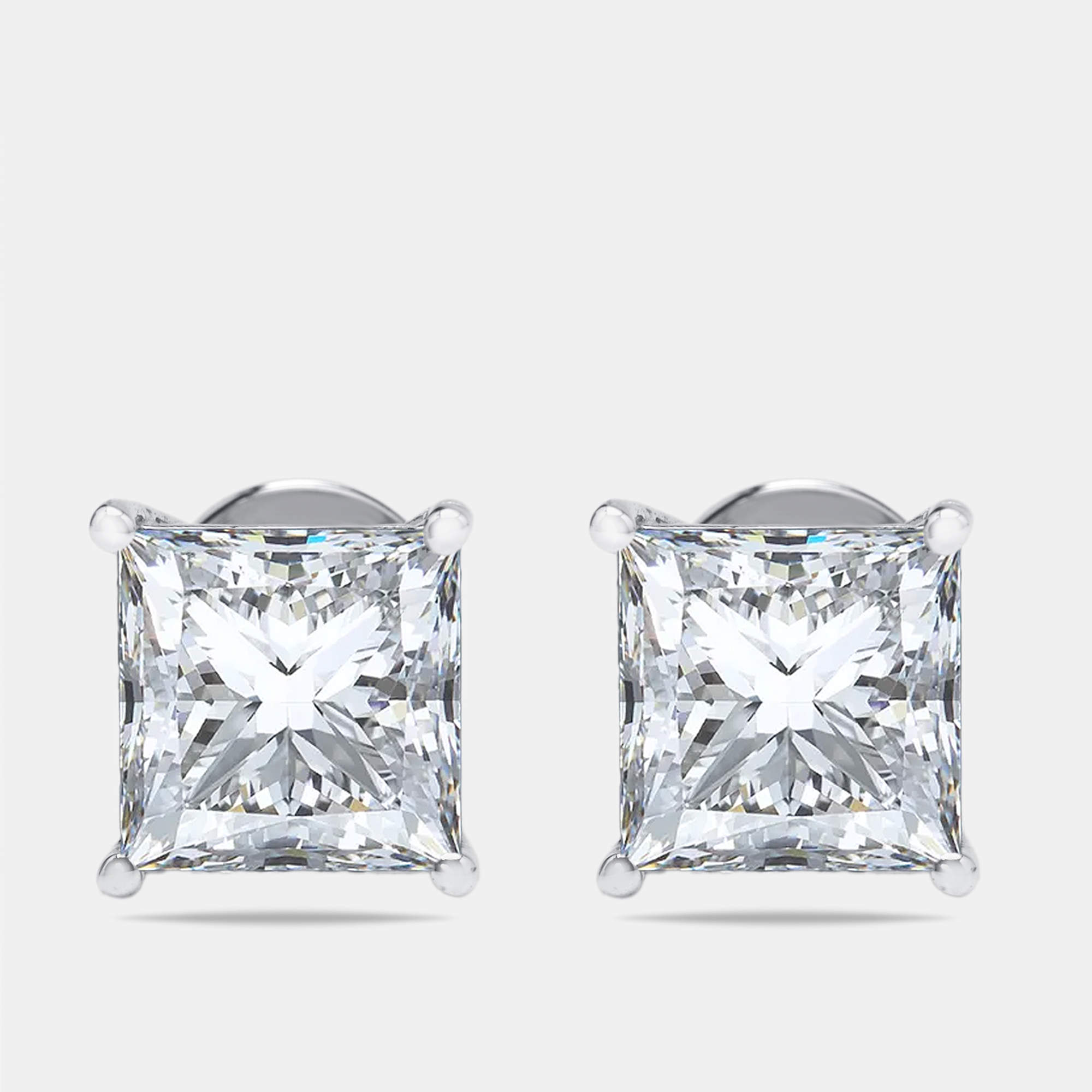 Pre Owned 7.00 cts Princess Lab Grown Diamonds 18k White Gold Earrings