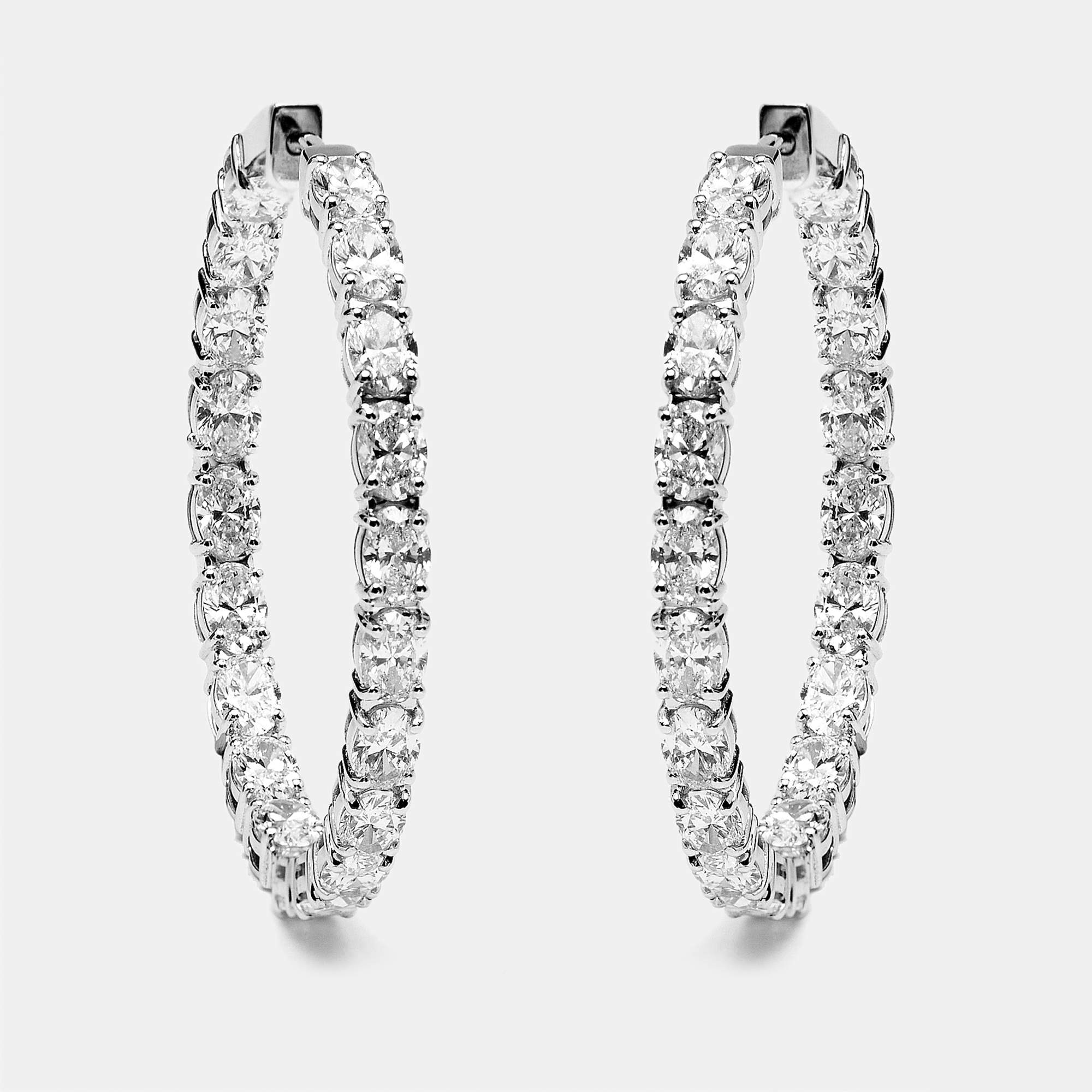 Pre Owned 8.00 cts Oval Lab Grown Diamonds 18k White Gold Hoop Earrings