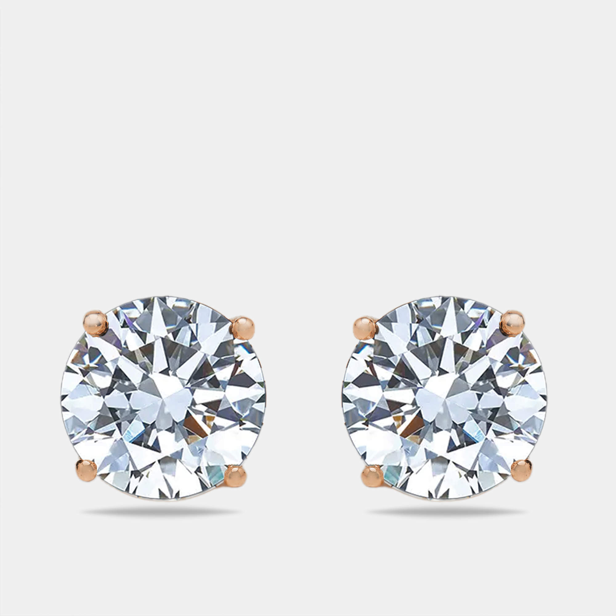 Pre Owned 6 cts Round Lab Grown Diamonds 18k Rose Gold Earrings