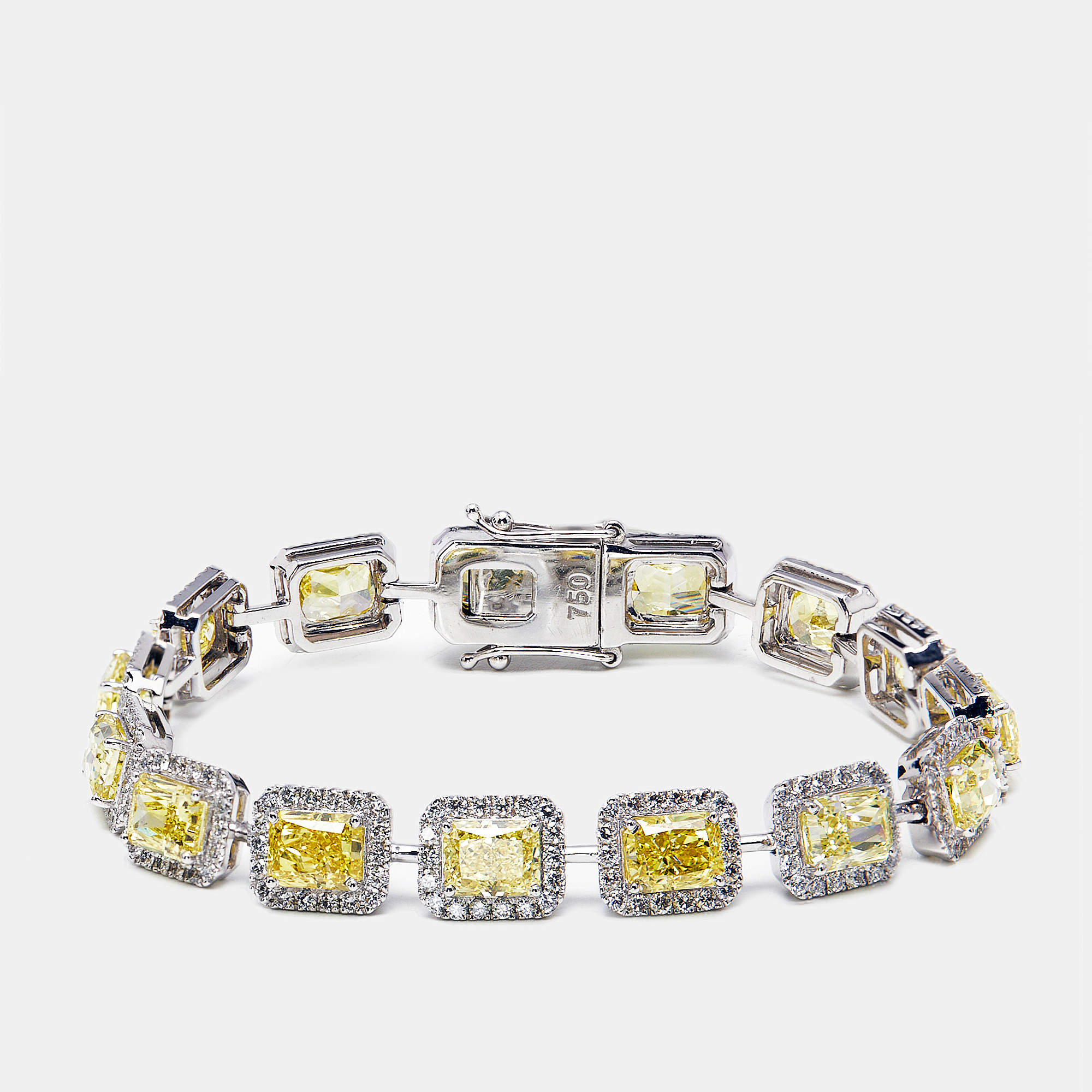 Pre Owned 18.4 cts Intense Yellow Radiant Round Lab Grown Diamonds 18k White Gold Bracelet