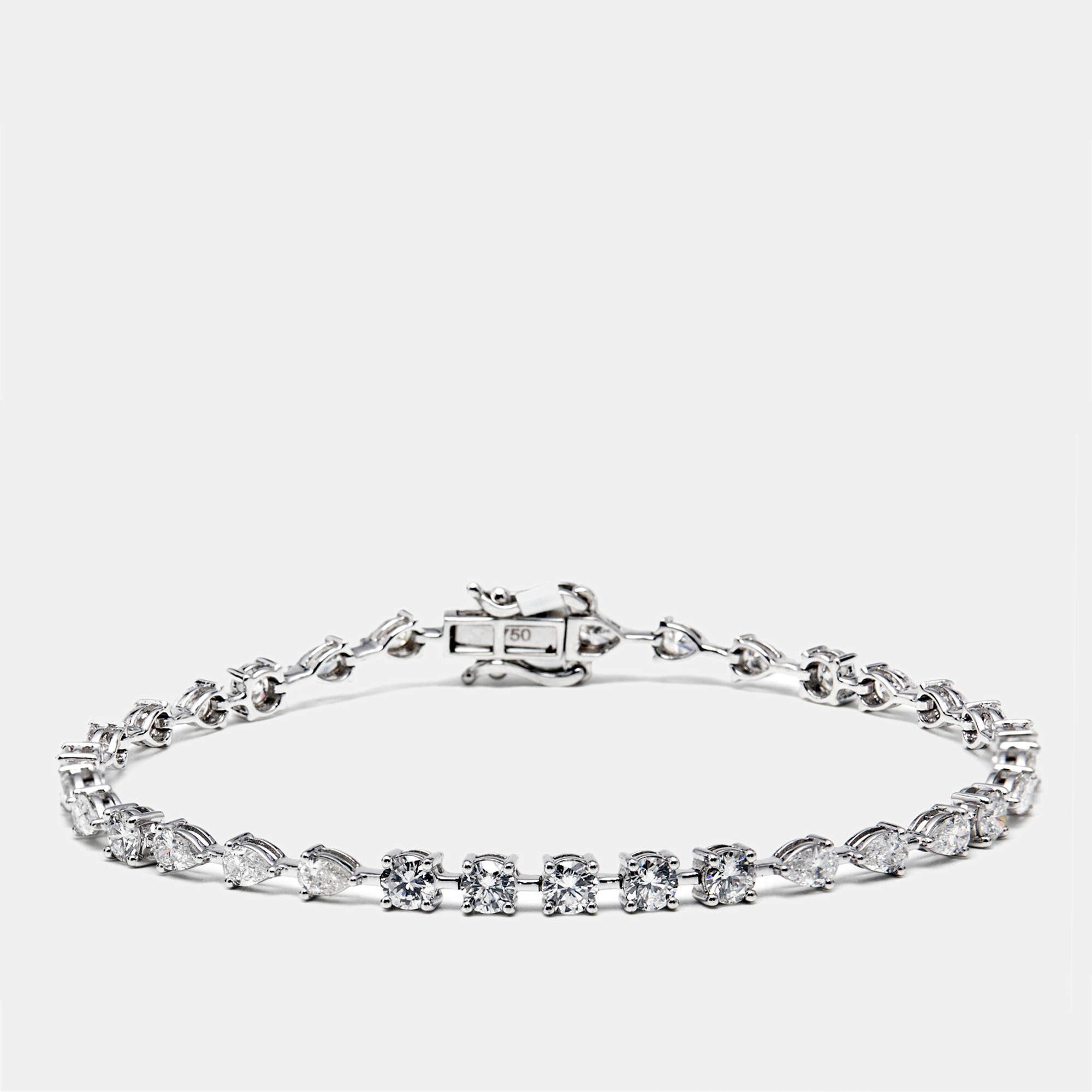 Pre Owned 3.9 cts Pear Round Lab Grown Diamonds 18k White Gold Bracelet