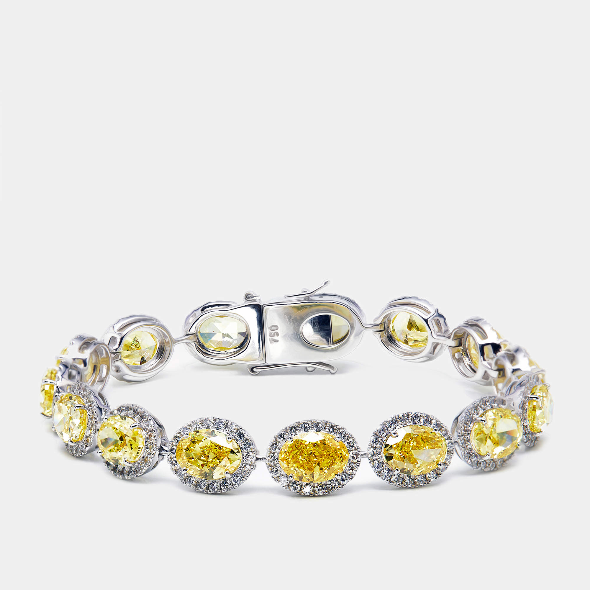 Pre Owned 21.00 cts Intense Yellow Oval Round Lab Grown Diamonds 18k White Gold Bracelet